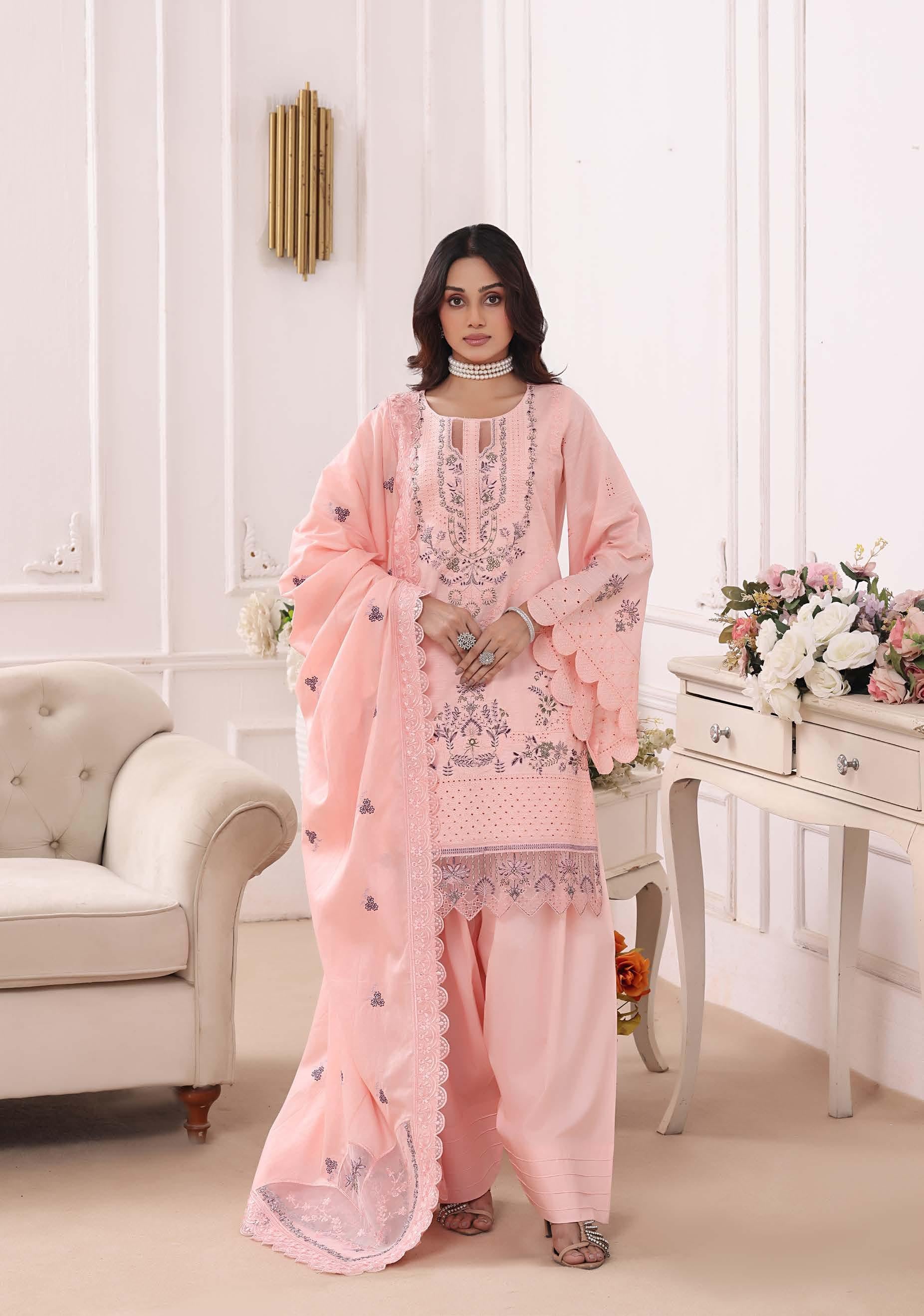 BH-4227 Luxury Embroidered Lawn Suit | 3 Piece Unstitched Baby Pink