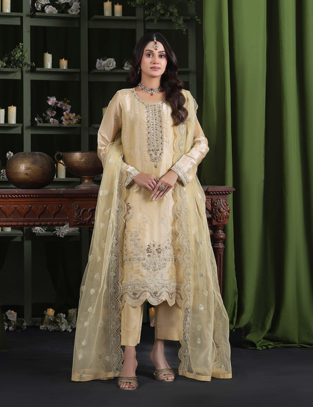 Heer Luxury Sheesha Silk Embroidered with Hand embellishments | Unstitched HSL-7883