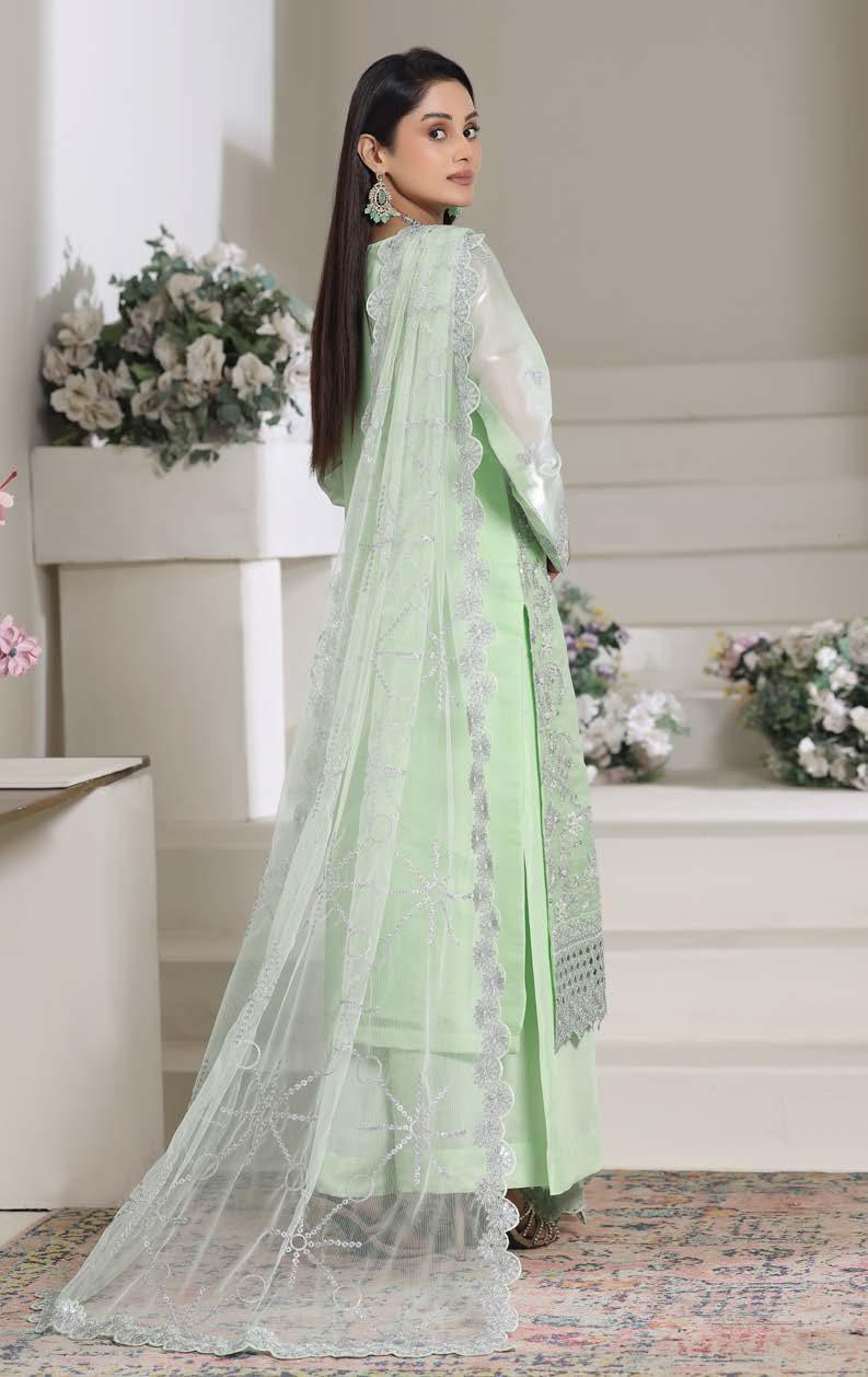 HSN-4336 Luxury Embroidered Silk Suit | 3 Piece Unstitched Pixie Green