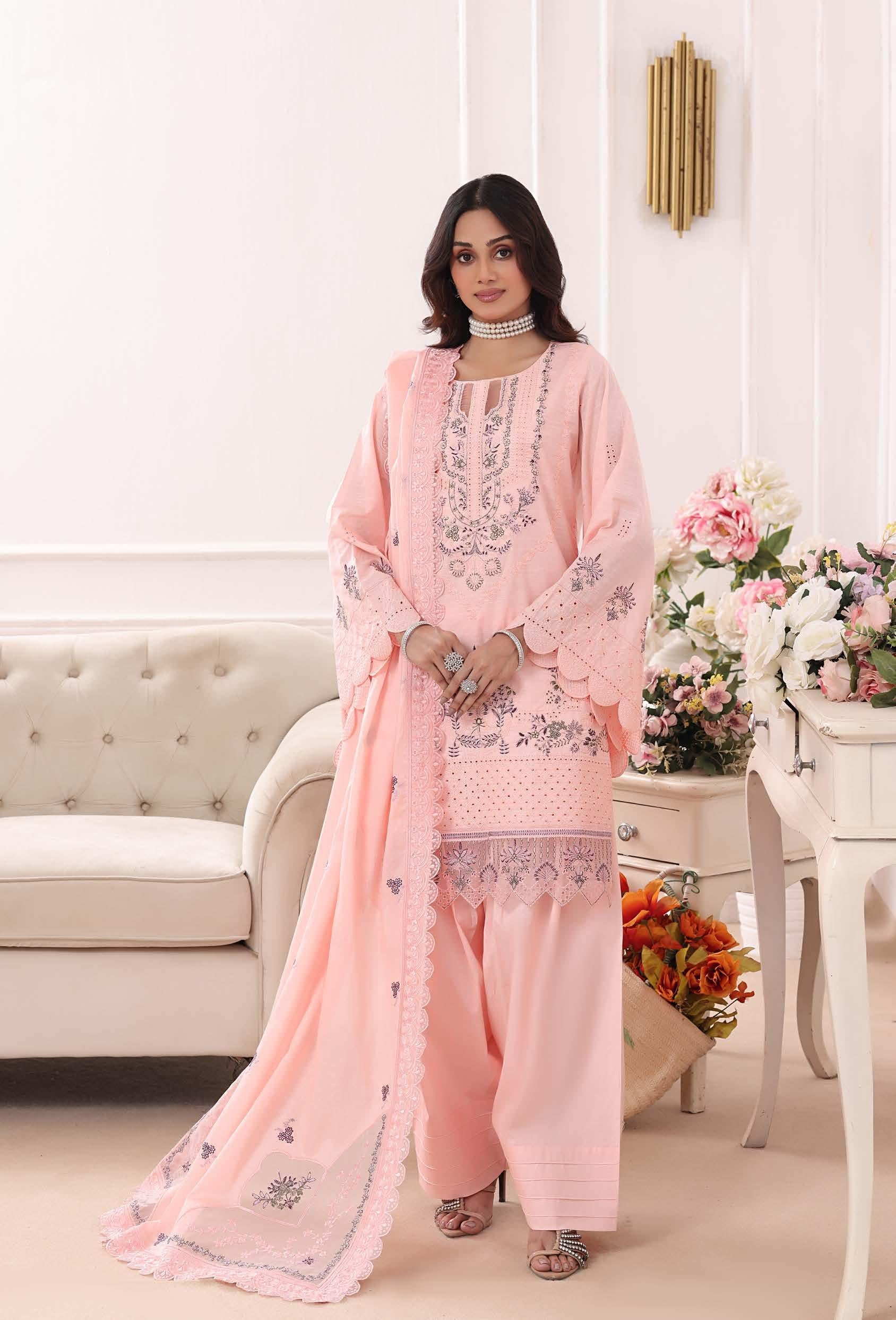BH-4227 Luxury Embroidered Lawn Suit | 3 Piece Unstitched Baby Pink