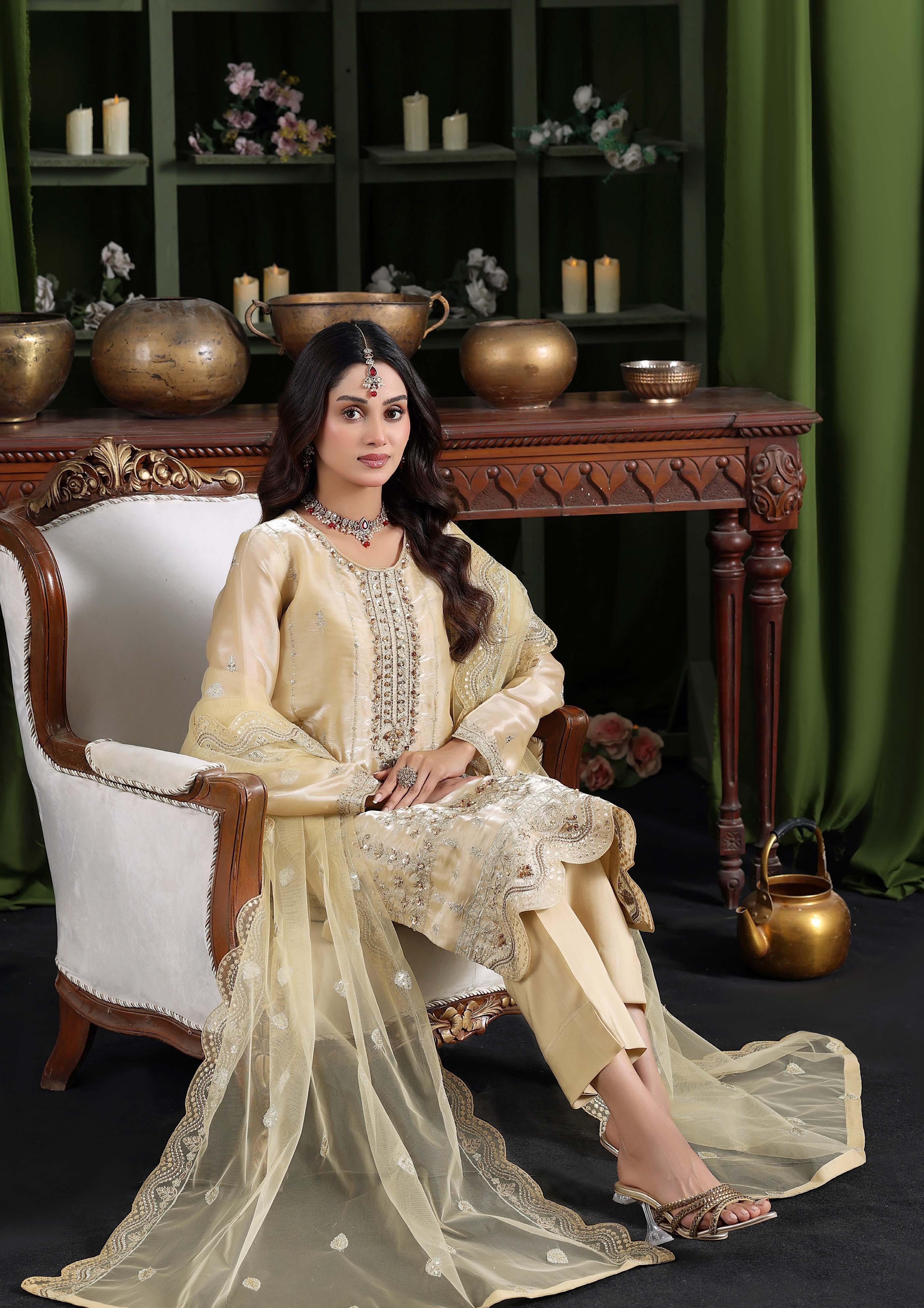 Heer Luxury Sheesha Silk Embroidered with Hand embellishments | Unstitched HSL-7883
