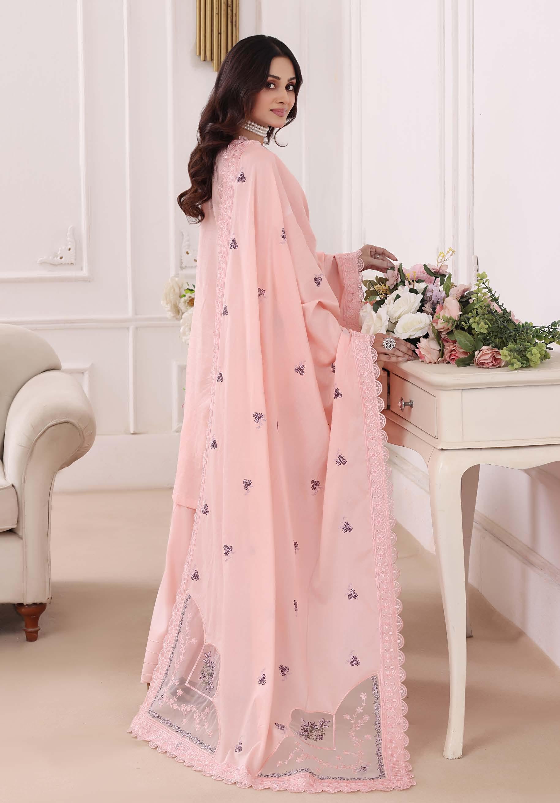 BH-4227 Luxury Embroidered Lawn Suit | 3 Piece Unstitched Baby Pink