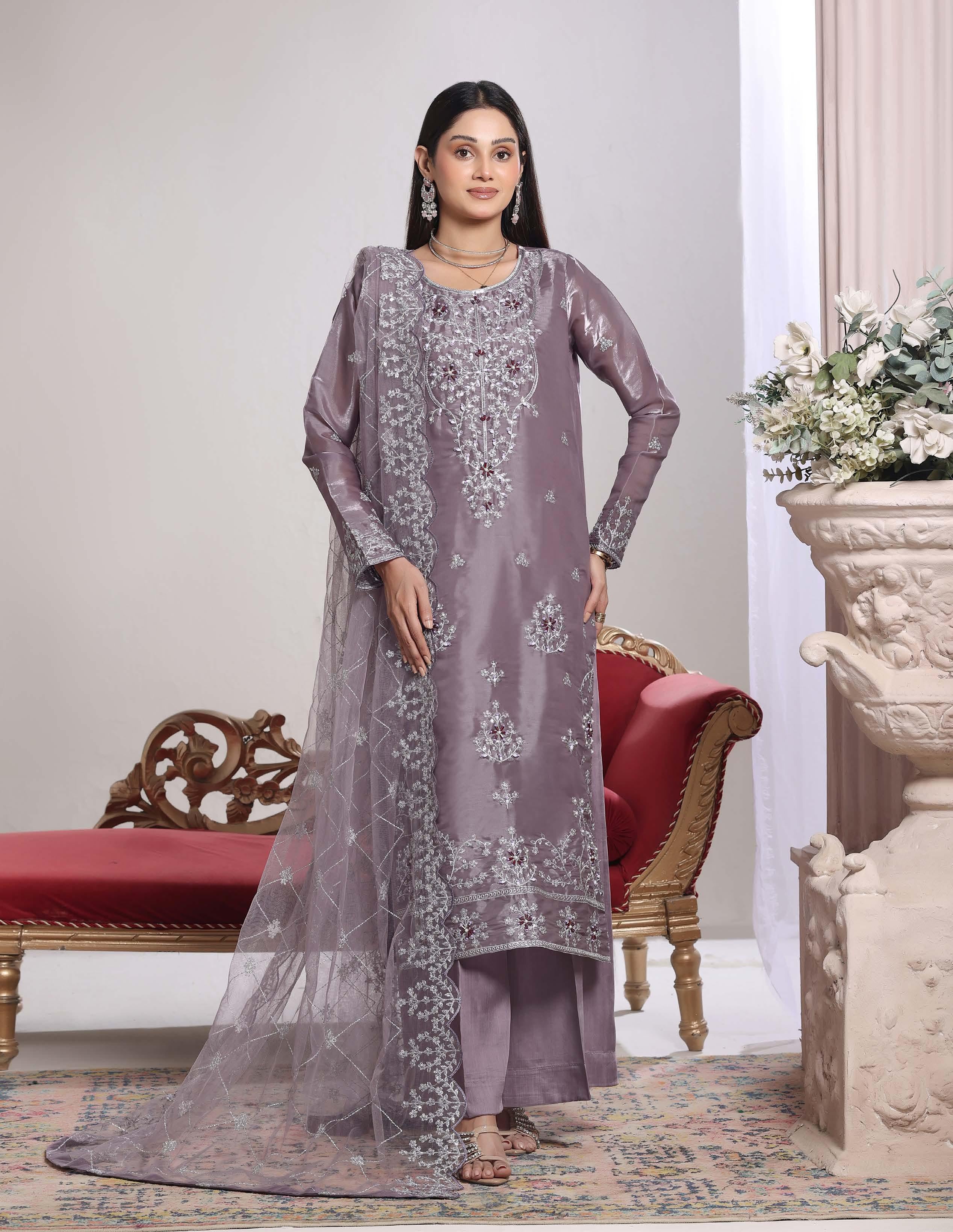 Zaria Luxury Sheesha Silk Embroidered with Hand embellishments | Unstitched ZSL-8403