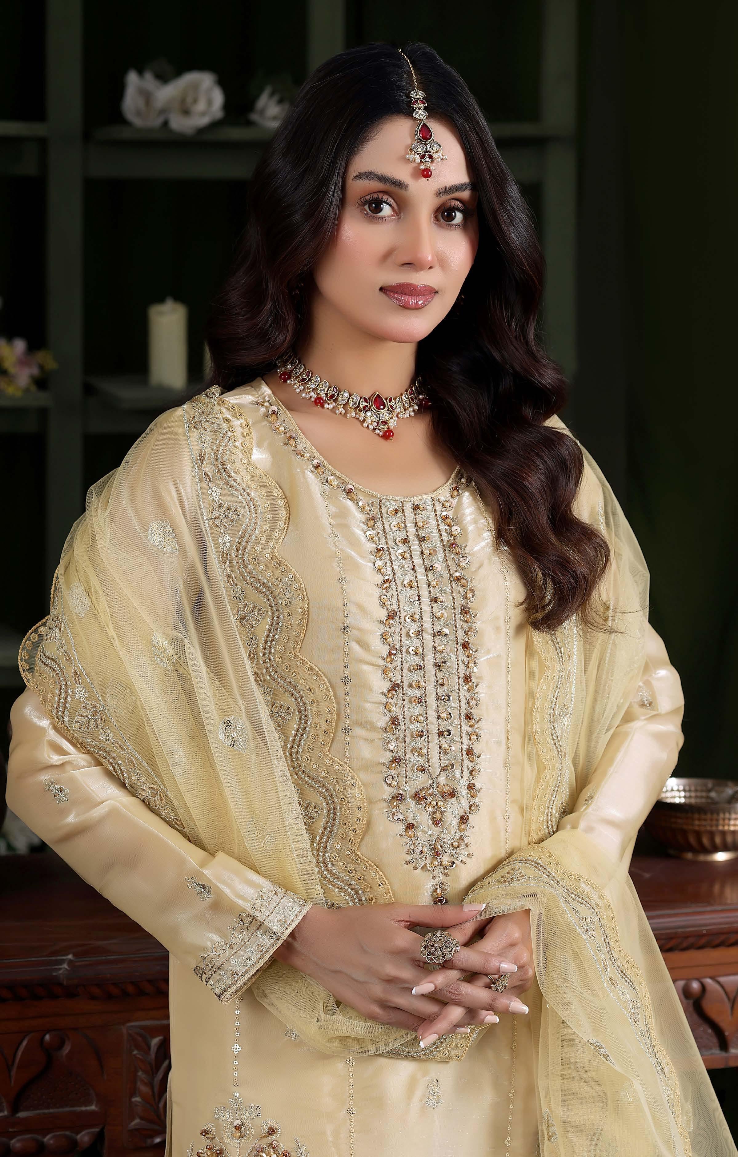 Heer Luxury Sheesha Silk Embroidered with Hand embellishments | Unstitched HSL-7883