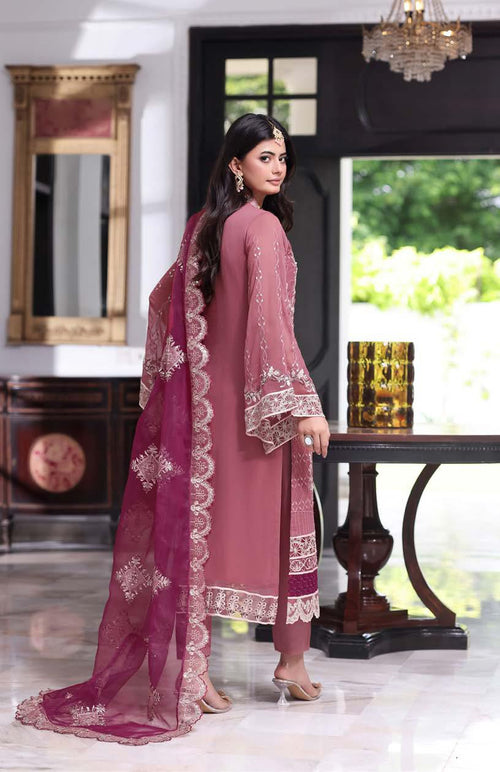 ANZ-2013 Exclusive Chiffon Embroidered | Unstitched Pink