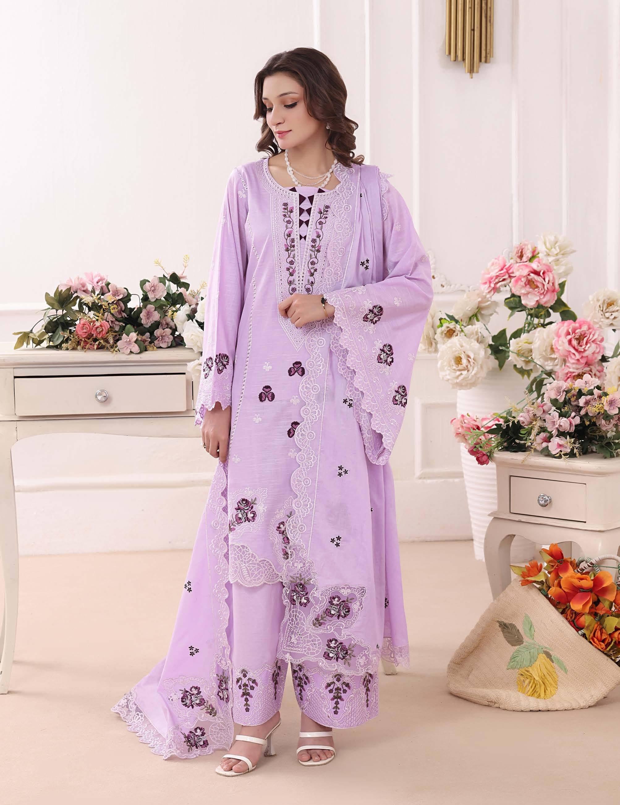 BH-4228 Luxury Embroidered Lawn Suit | 3 Piece Unstitched Languid Lavender