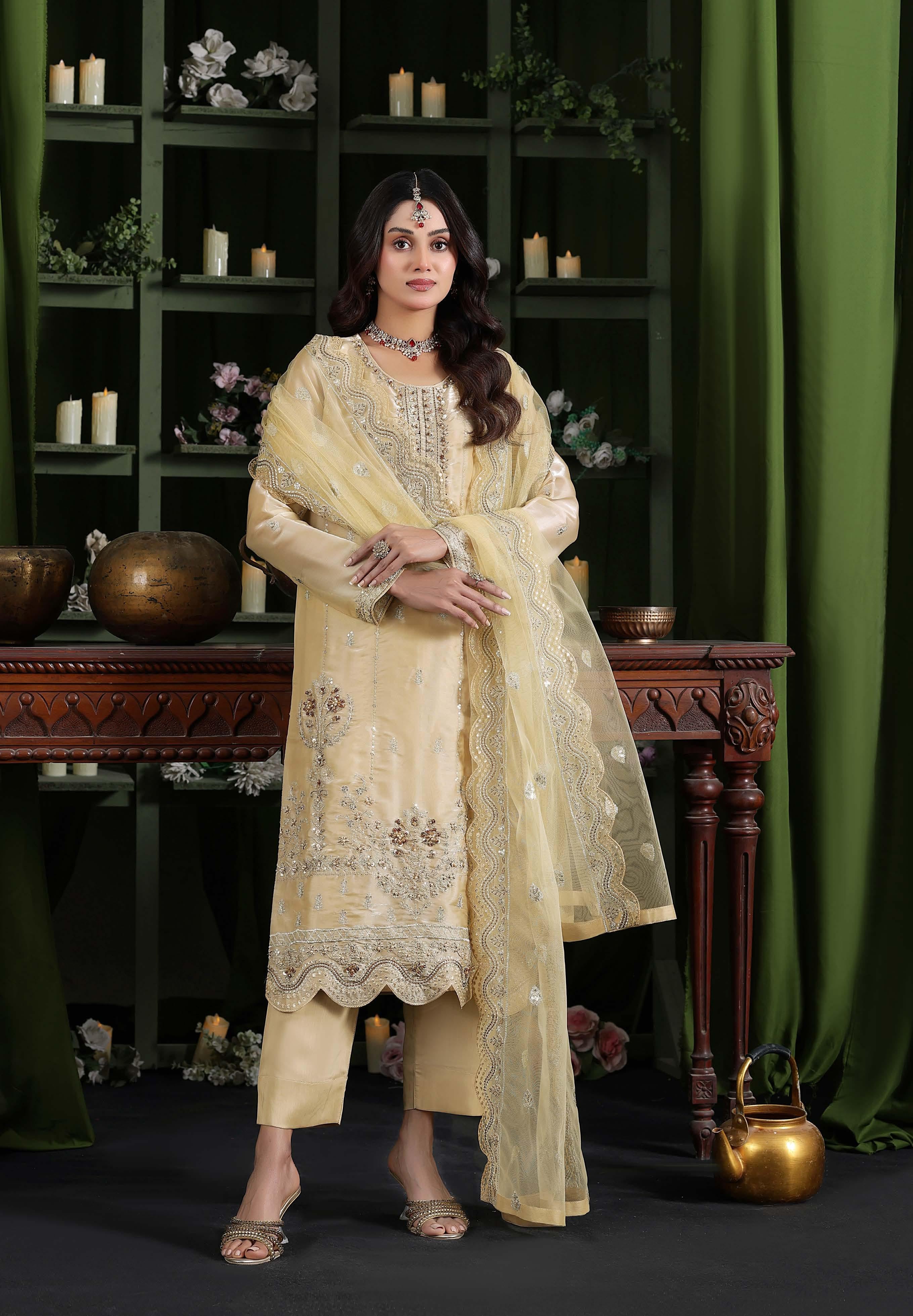 Heer Luxury Sheesha Silk Embroidered with Hand embellishments | Unstitched HSL-7883