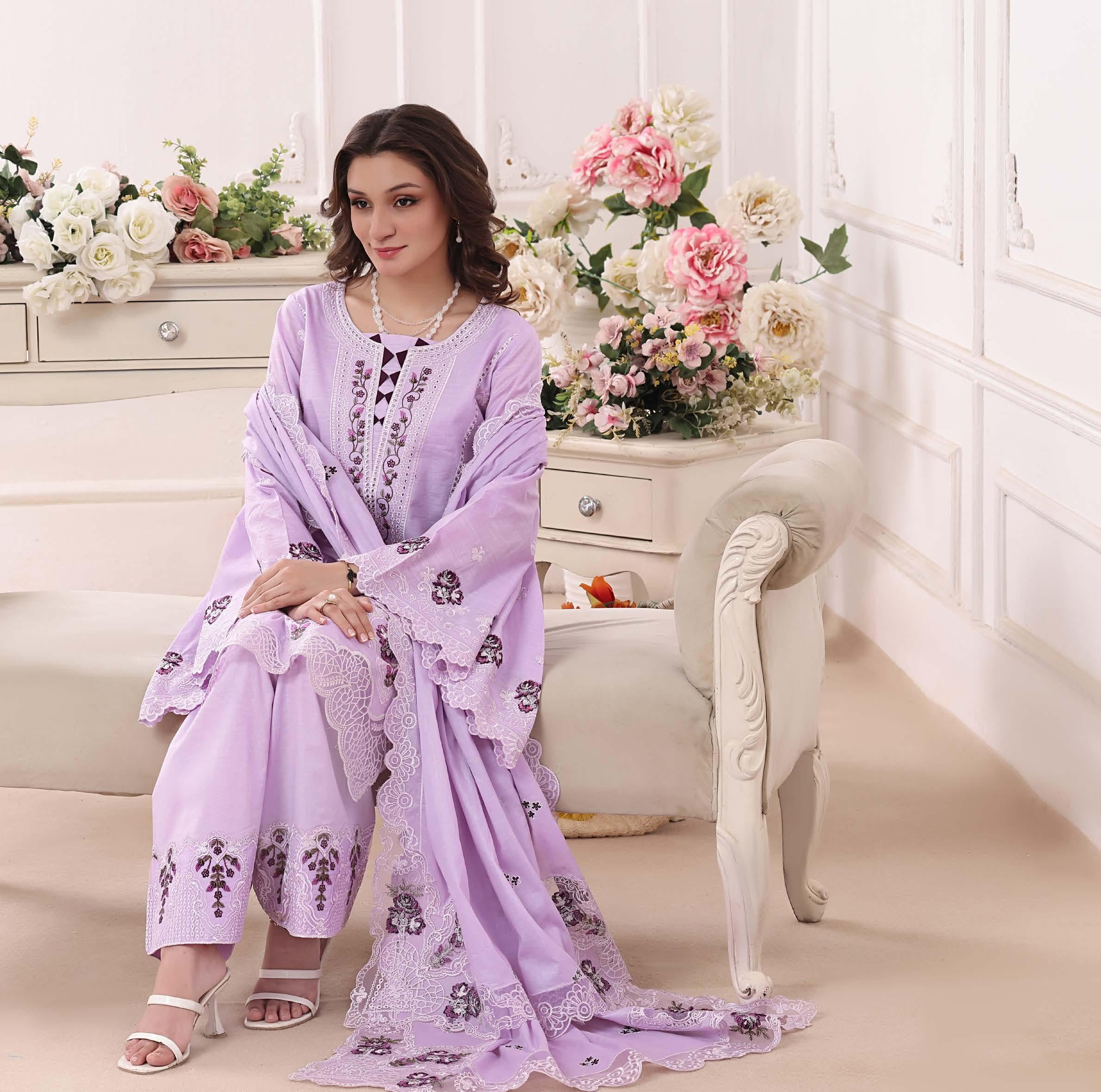 BH-4228 Luxury Embroidered Lawn Suit | 3 Piece Unstitched Languid Lavender