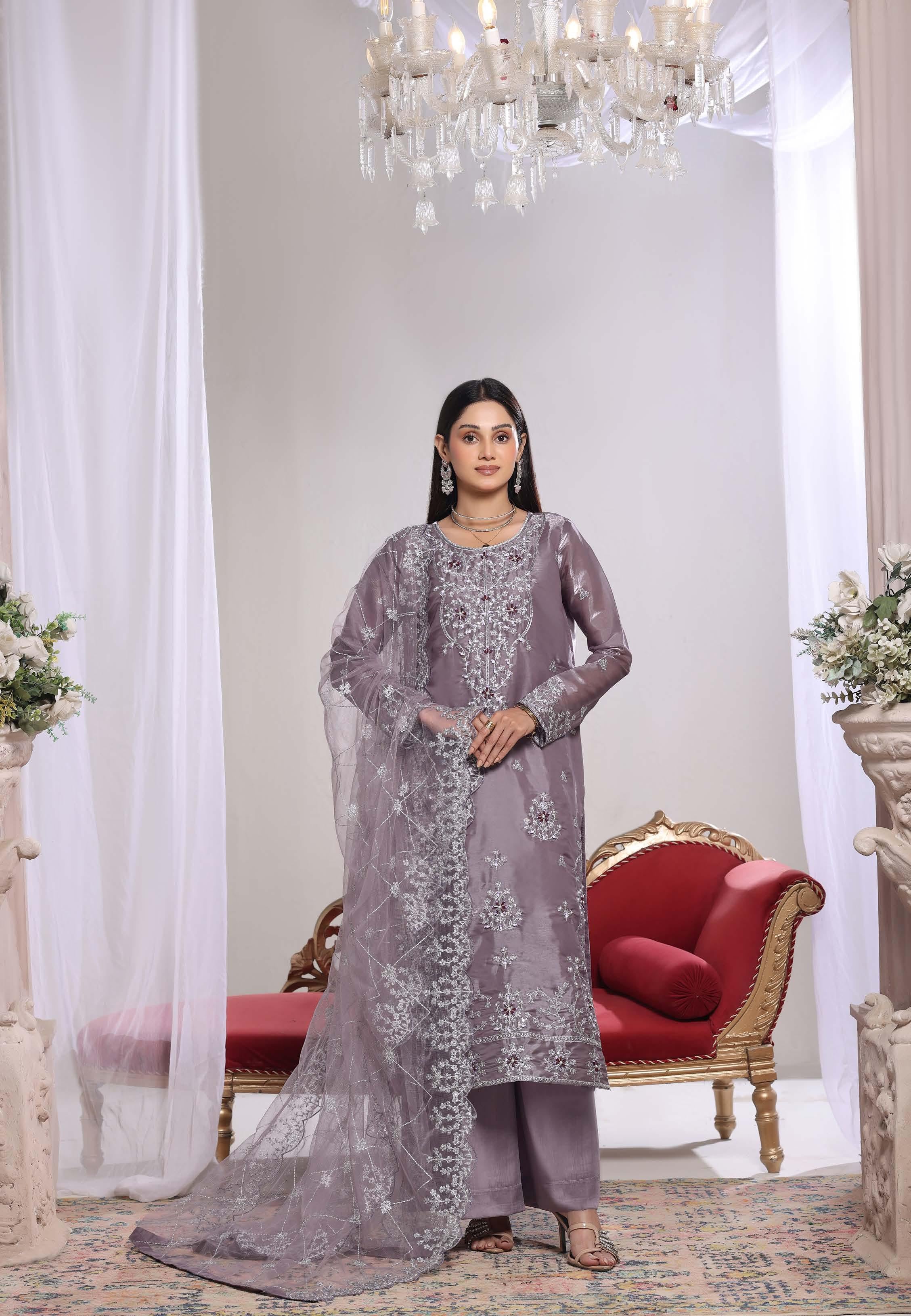 Zaria Luxury Sheesha Silk Embroidered with Hand embellishments | Unstitched ZSL-8403
