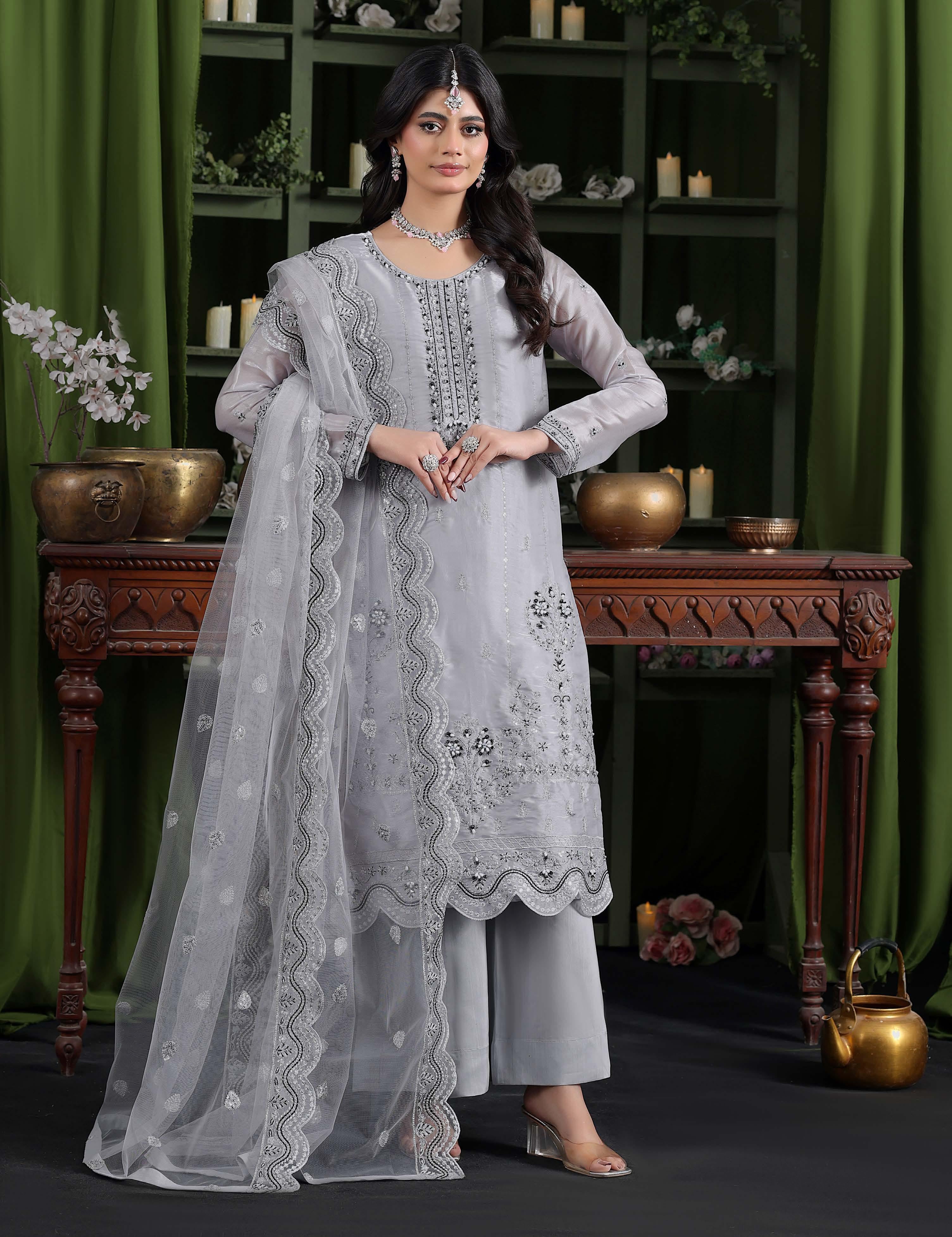 Heer Luxury Sheesha Silk Embroidered with Hand embellishments | Unstitched HSL-7884