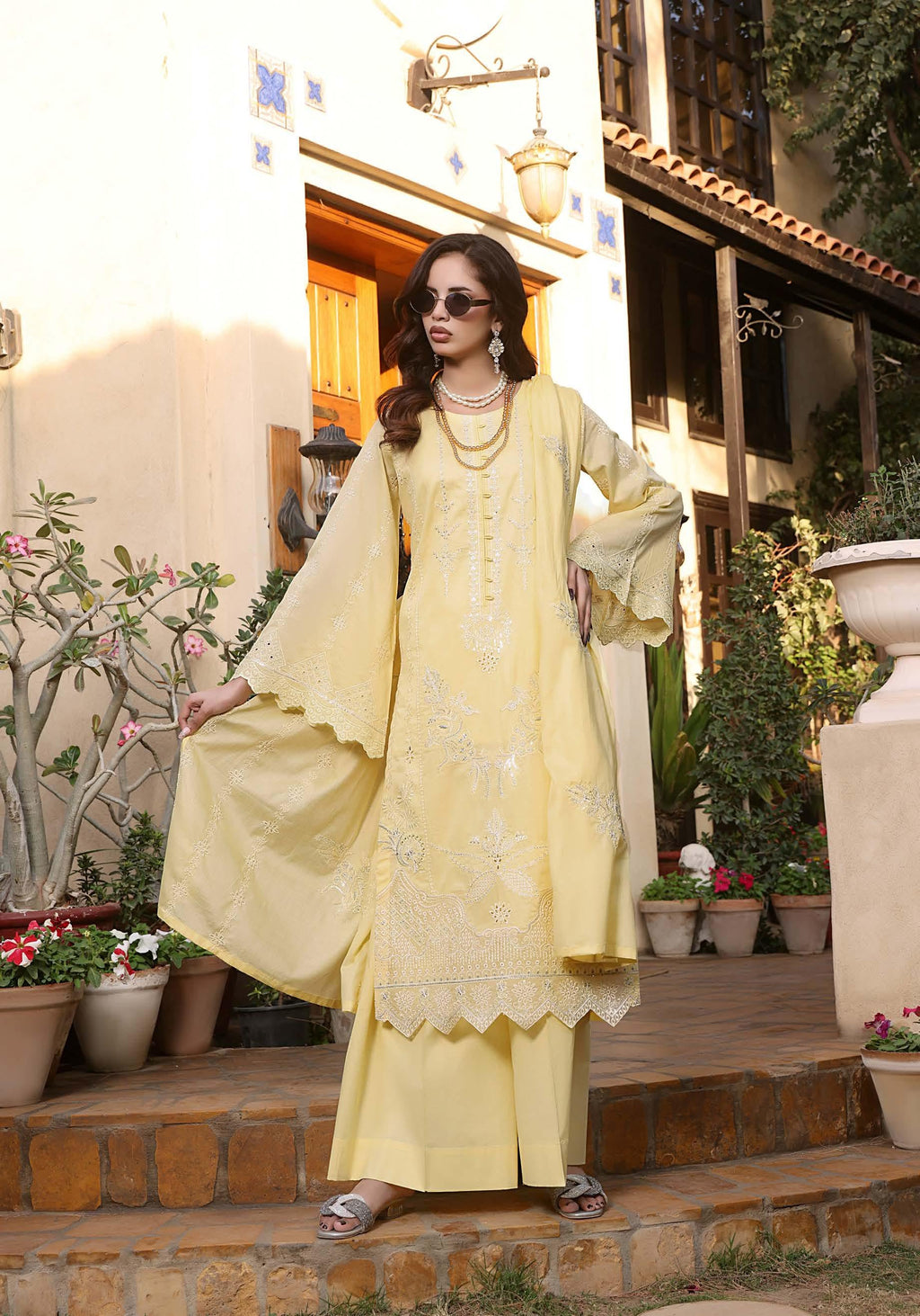HN-3332 Luxury Embroidered Lawn Suit | 3 Piece Unstitched Daisy Yellow