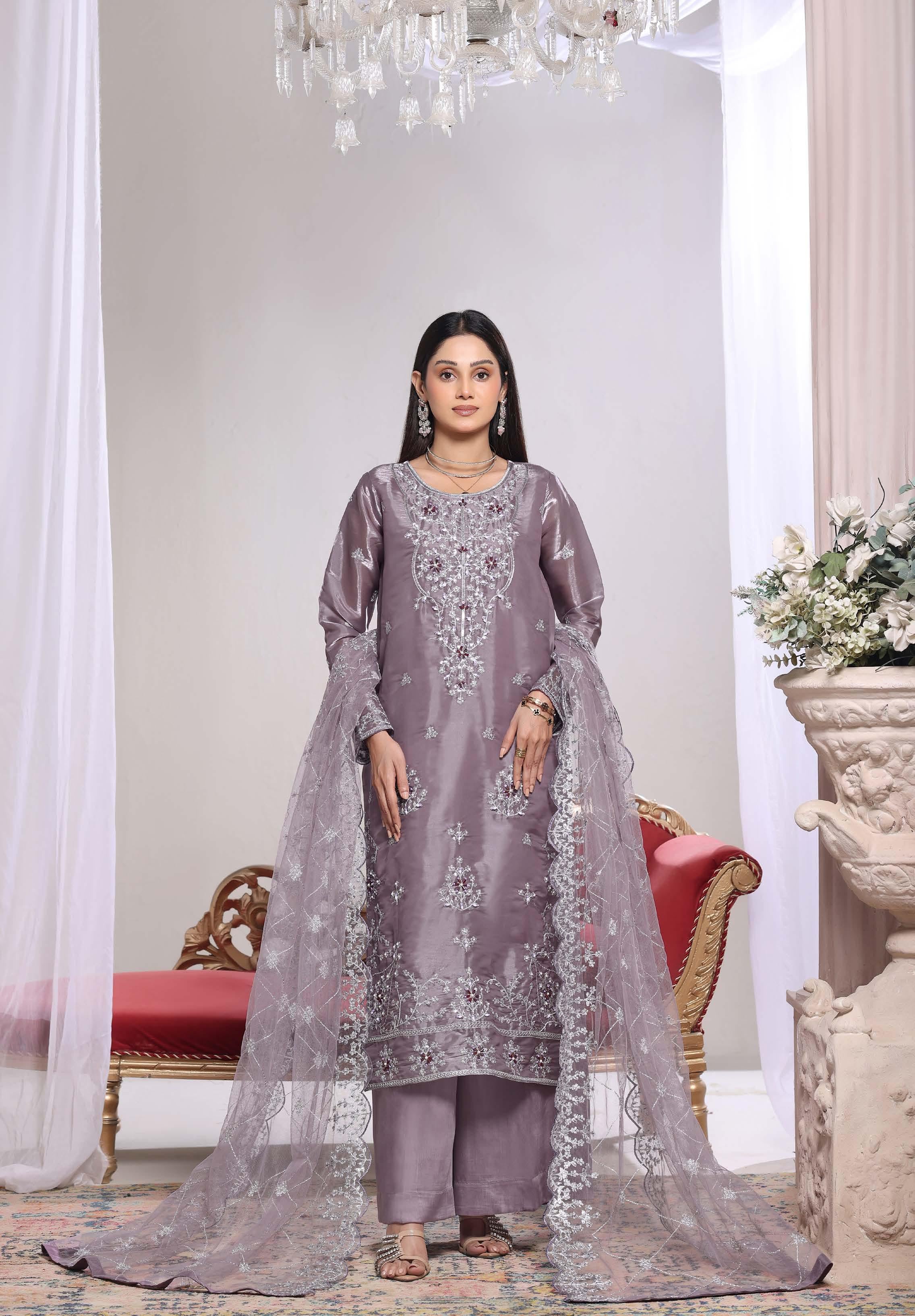 Zaria Luxury Sheesha Silk Embroidered with Hand embellishments | Unstitched ZSL-8403