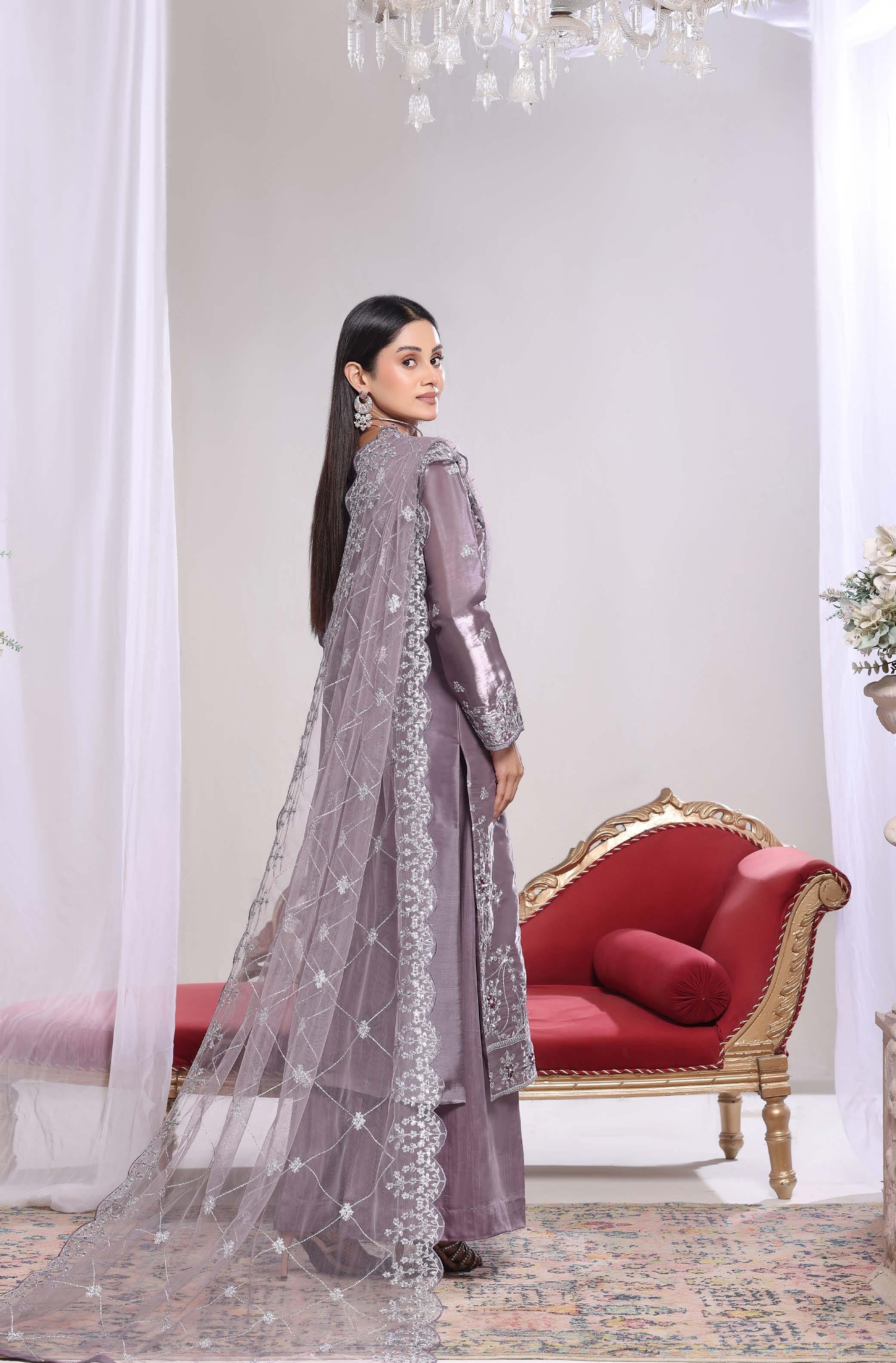 Zaria Luxury Sheesha Silk Embroidered with Hand embellishments | Unstitched ZSL-8403