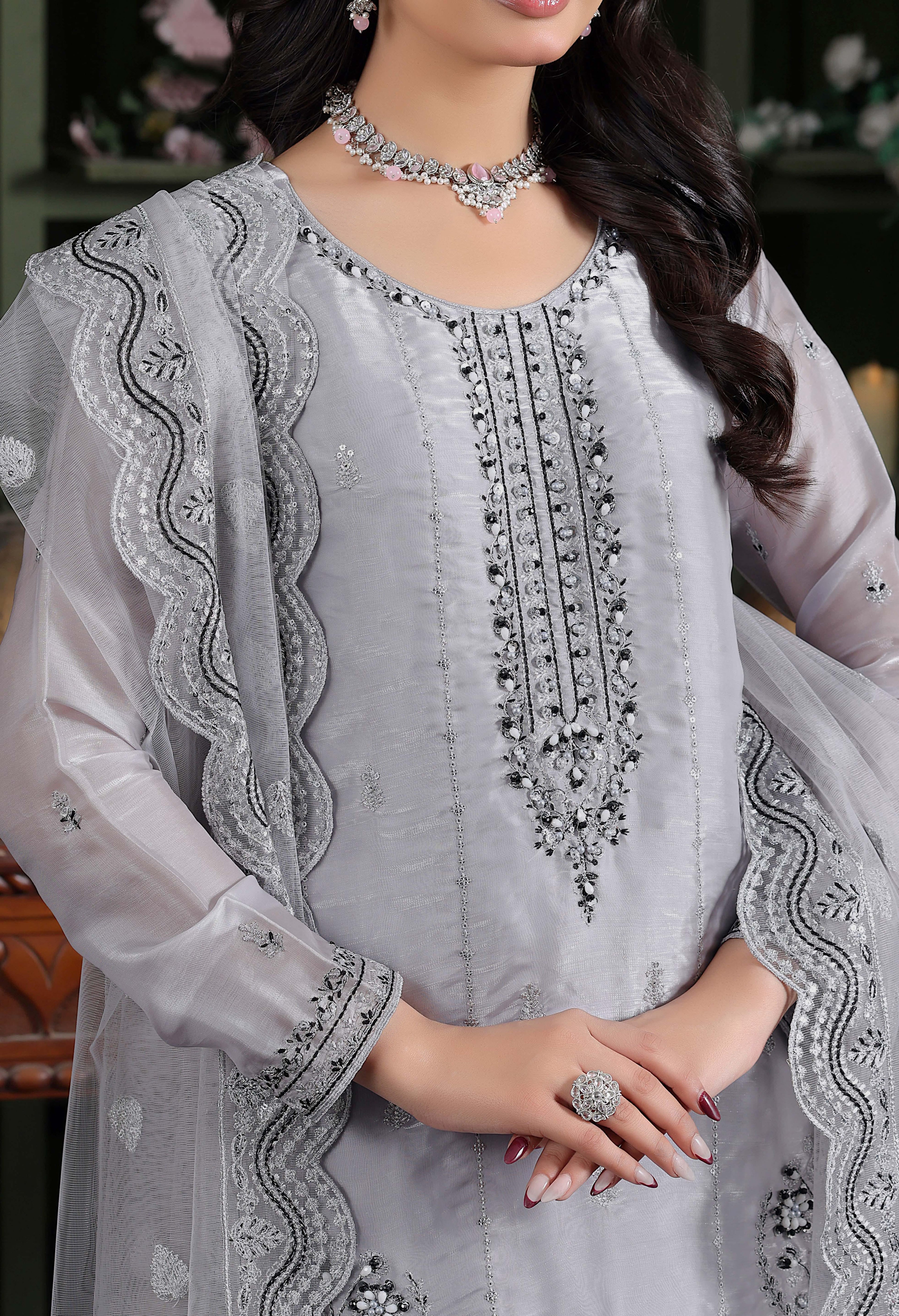 Heer Luxury Sheesha Silk Embroidered with Hand embellishments | Unstitched HSL-7884