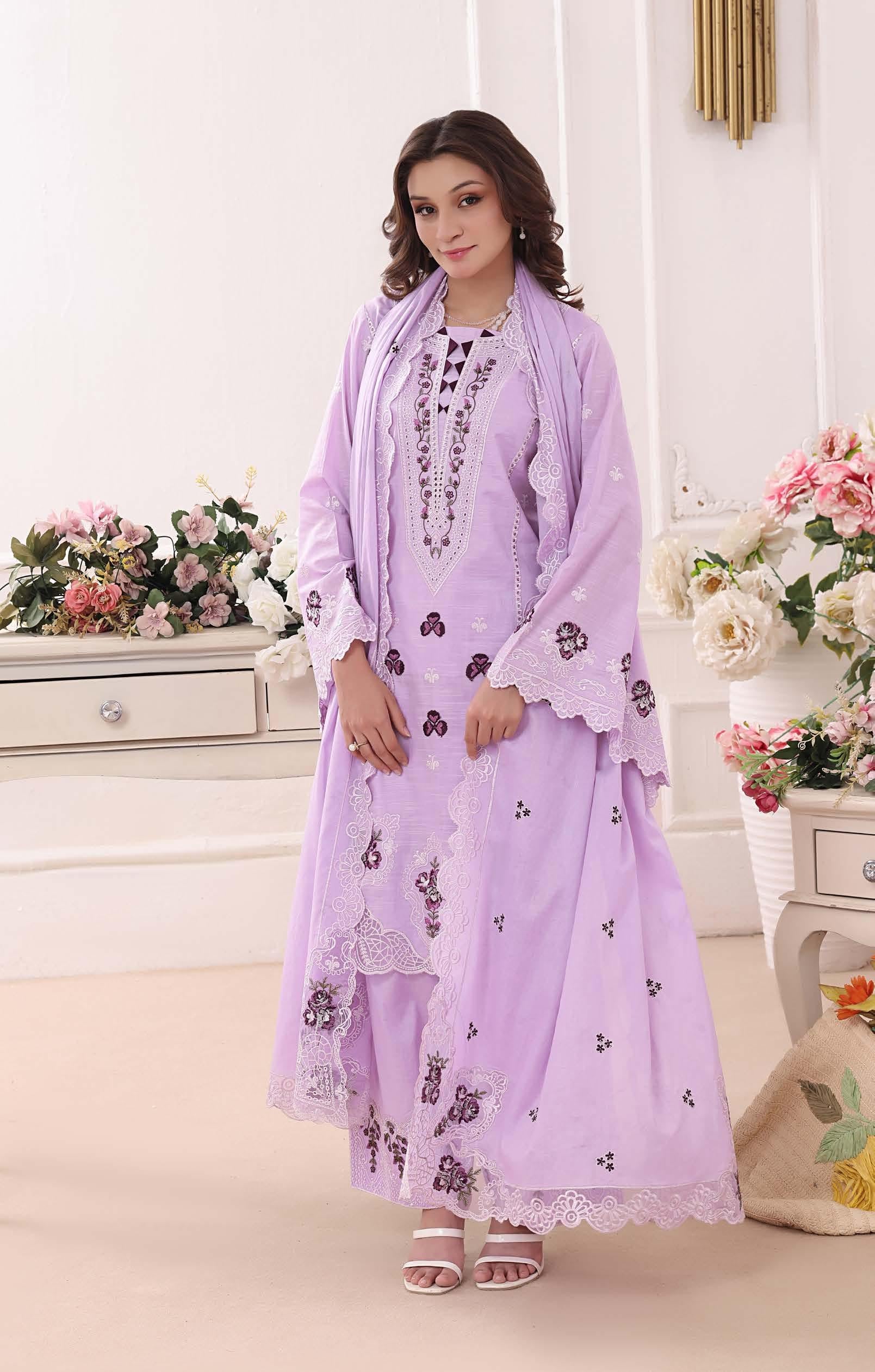 BH-4228 Luxury Embroidered Lawn Suit | 3 Piece Unstitched Languid Lavender