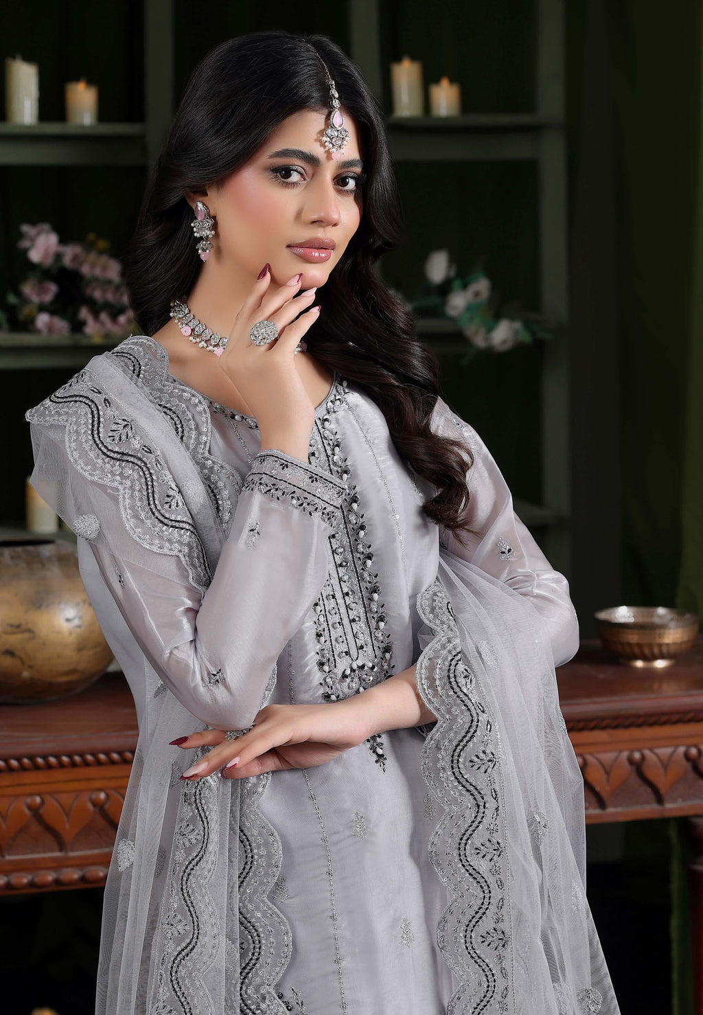 Heer Luxury Sheesha Silk Embroidered with Hand embellishments | Unstitched HSL-7884