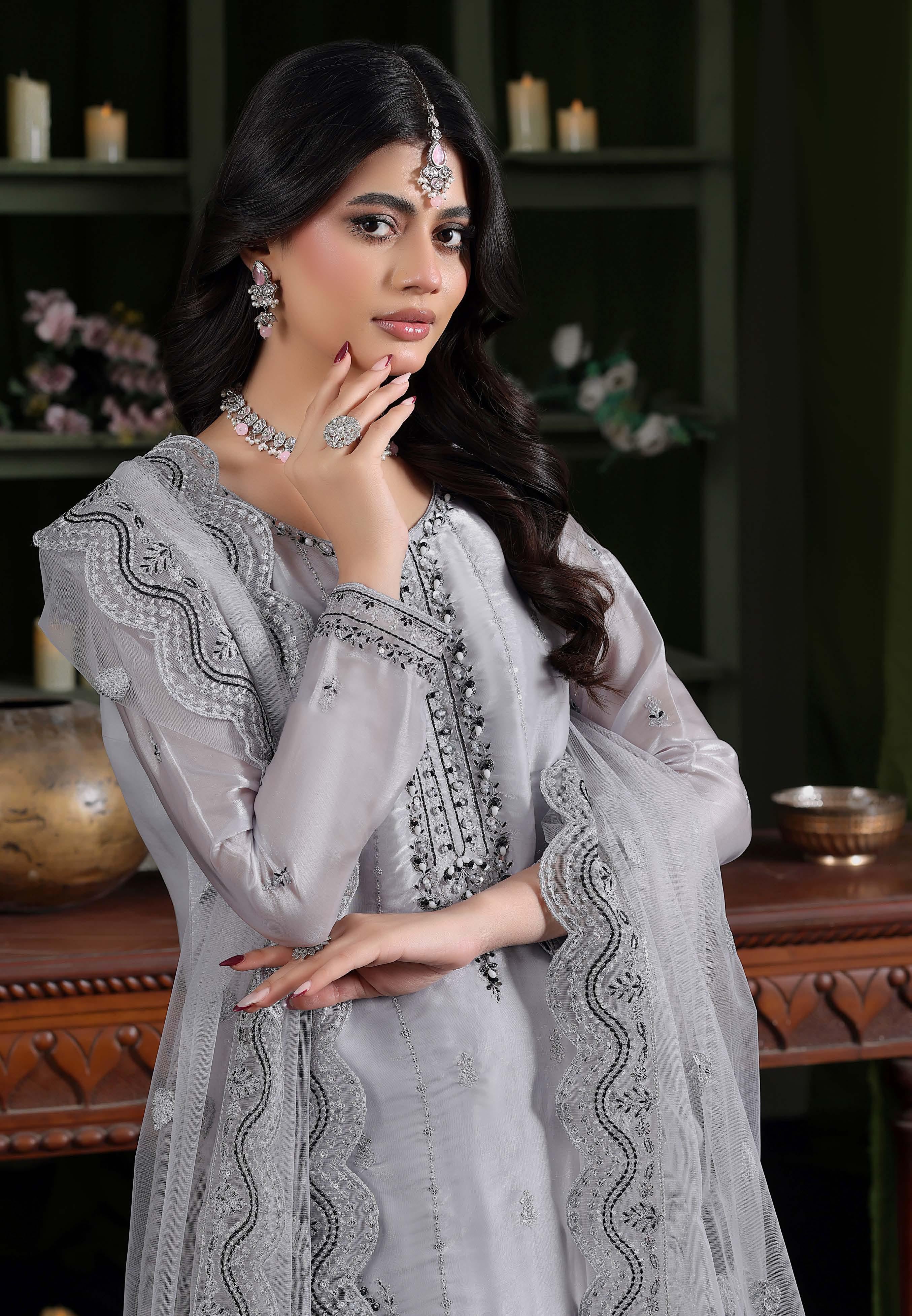 Heer Luxury Sheesha Silk Embroidered with Hand embellishments | Unstitched HSL-7884