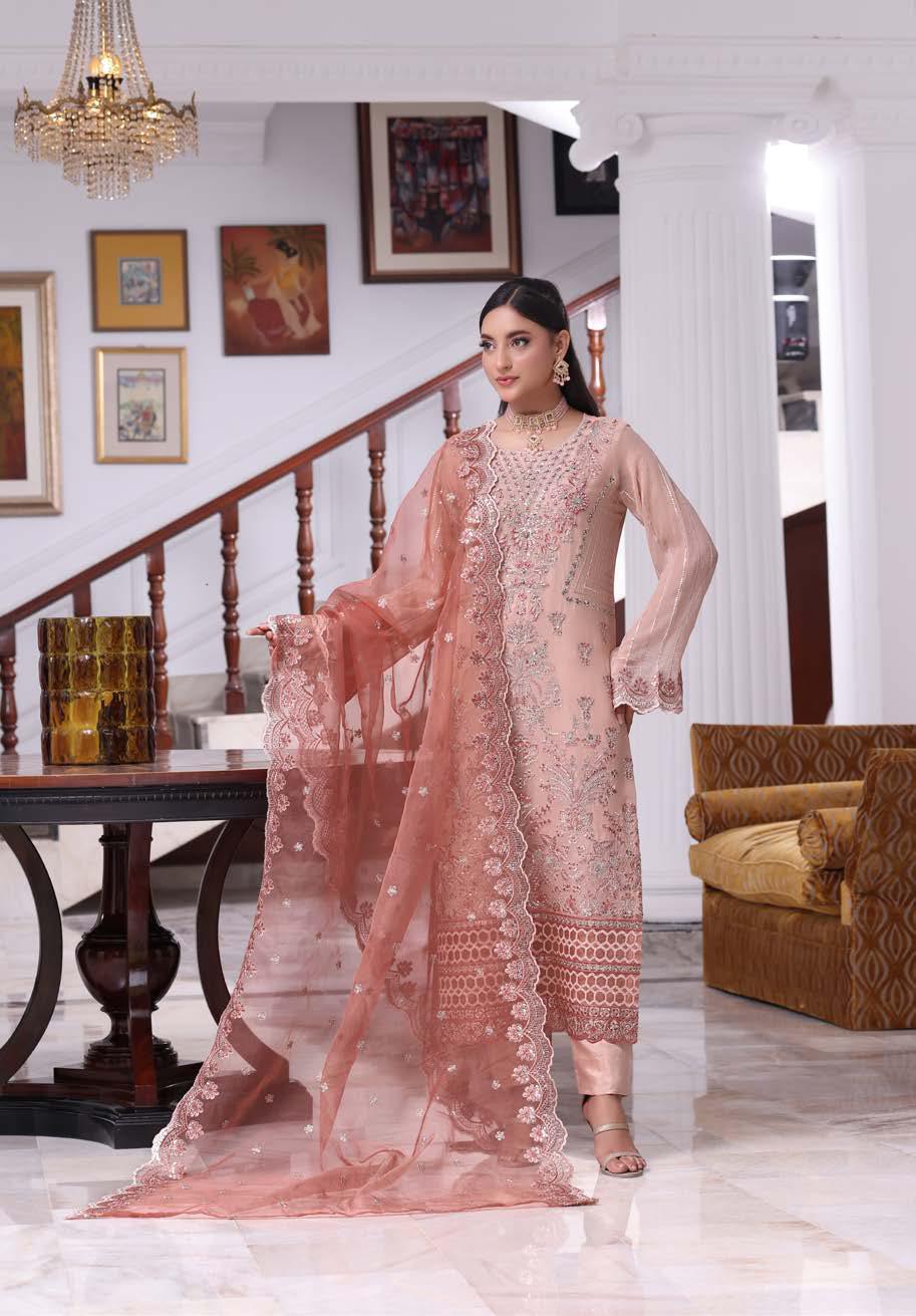 ANZ-2014 Exclusive Chiffon Embroidered | Unstitched Peach
