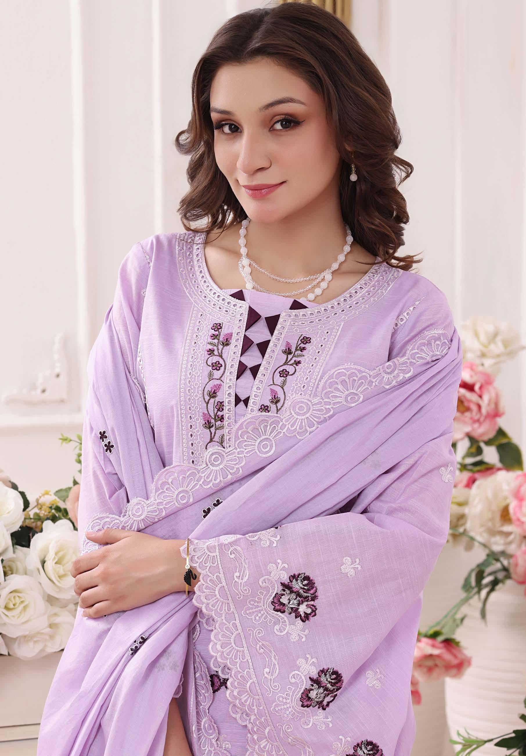 BH-4228 Luxury Embroidered Lawn Suit | 3 Piece Unstitched Languid Lavender