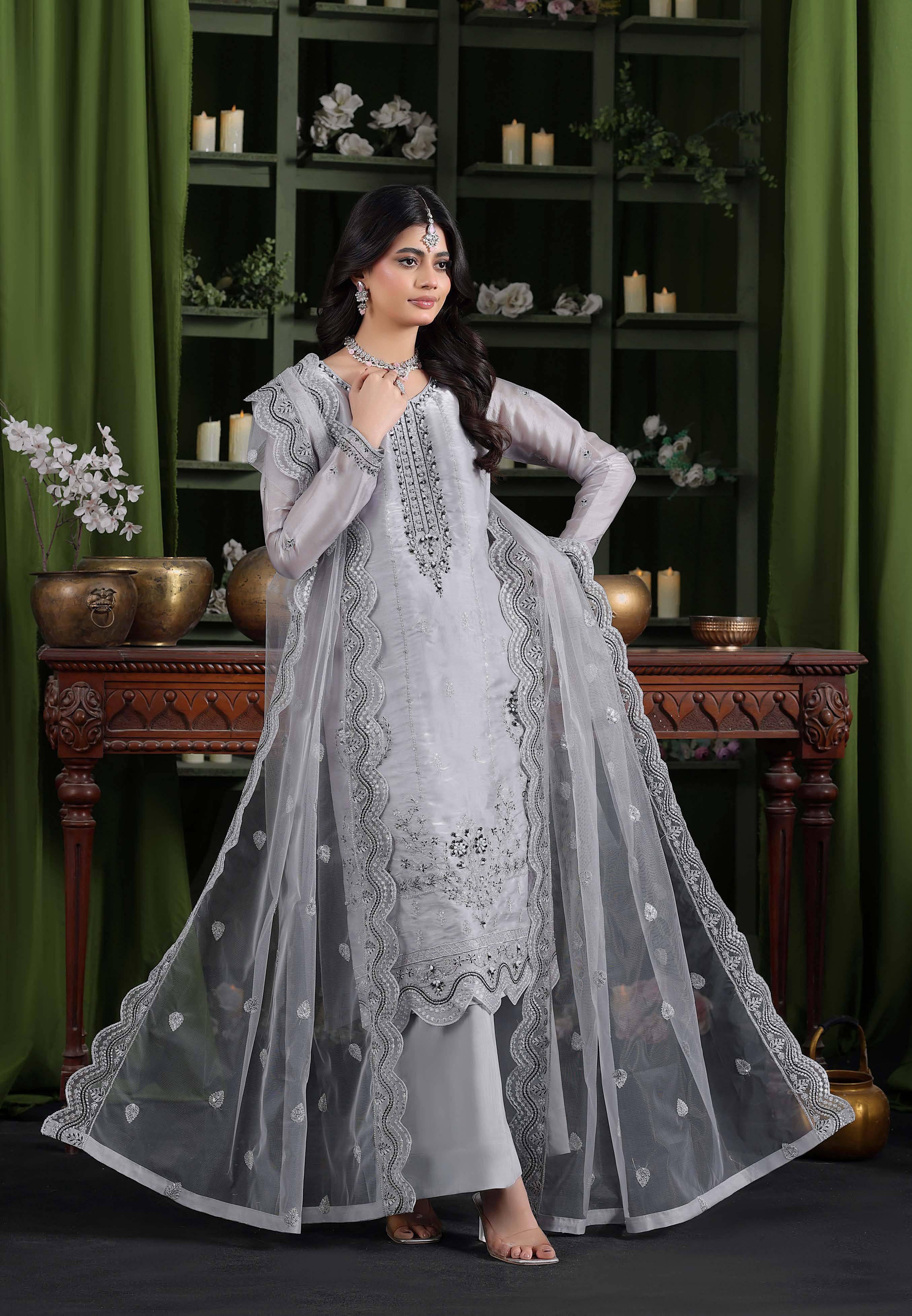 Heer Luxury Sheesha Silk Embroidered with Hand embellishments | Unstitched HSL-7884