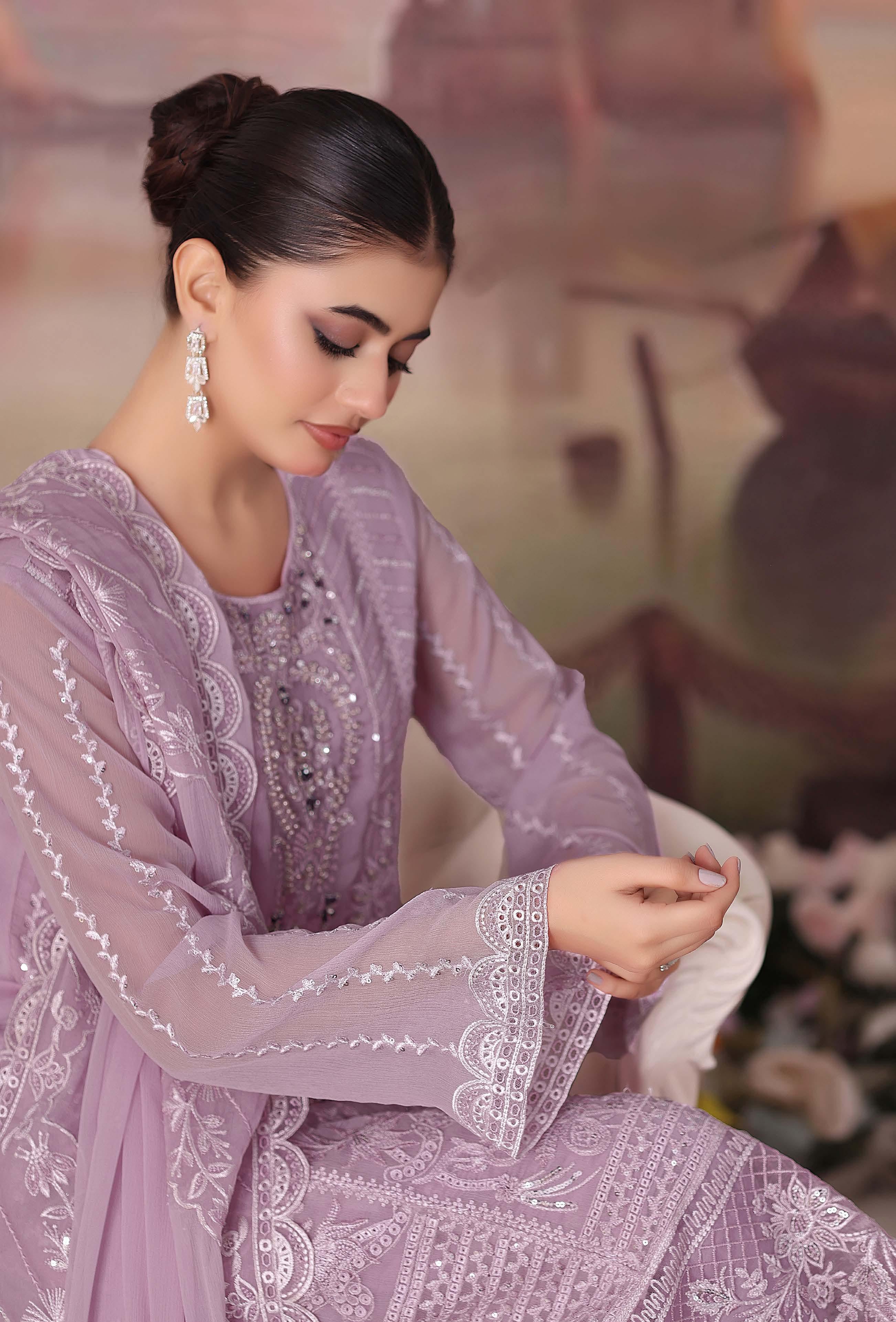 ZRP-7229 Luxury Premium Chiffon Embroidered | Unstitched Pink