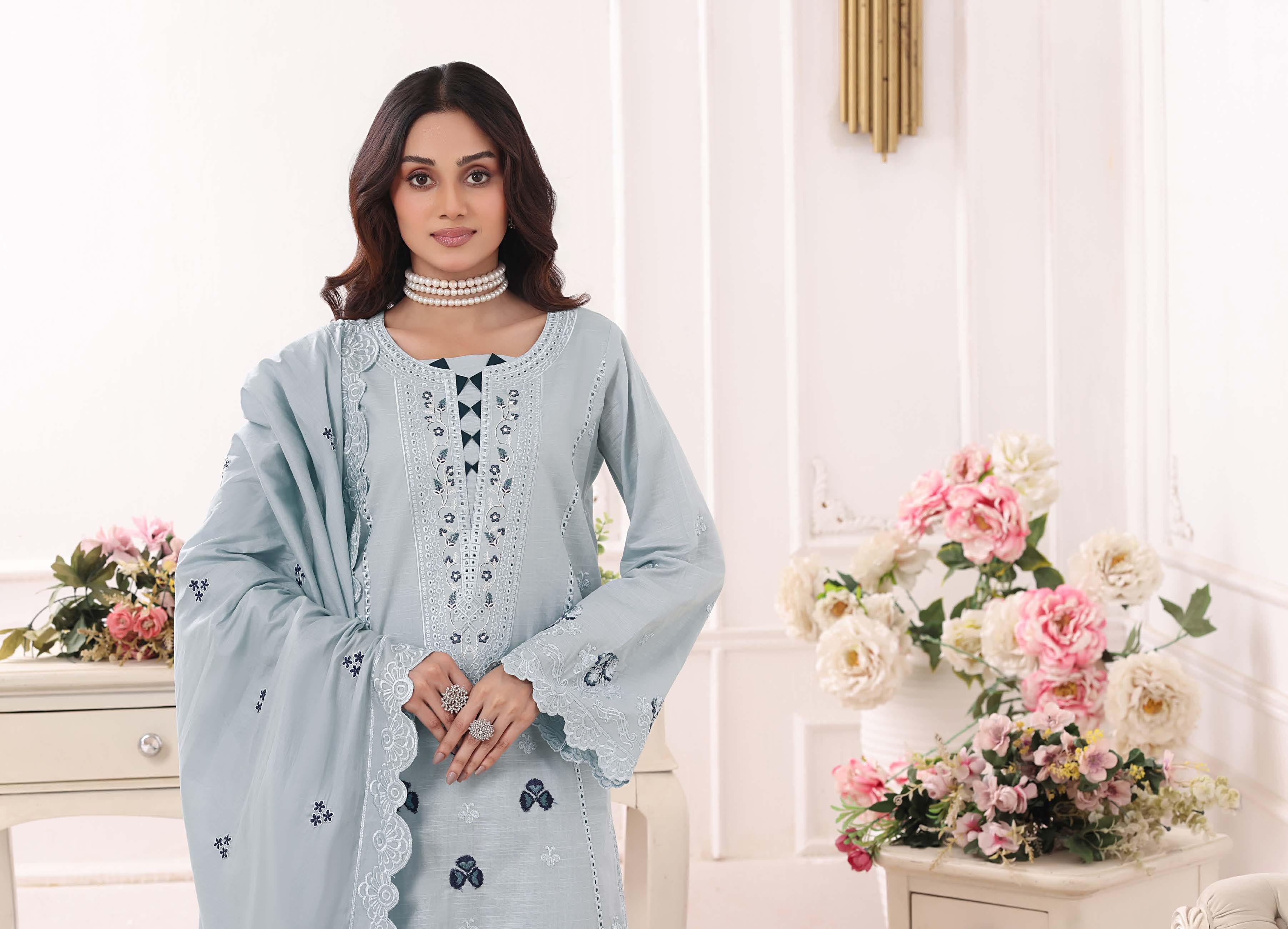 BH-4229 Luxury Embroidered Lawn Suit | 3 Piece Unstitched French Grey