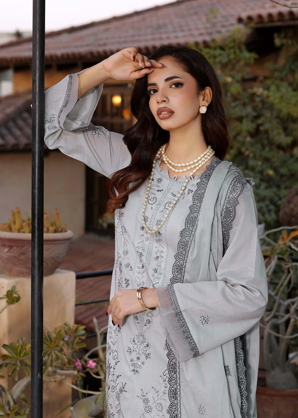 HN-3333 Luxury Embroidered Lawn Suit | 3 Piece Unstitched French Grey