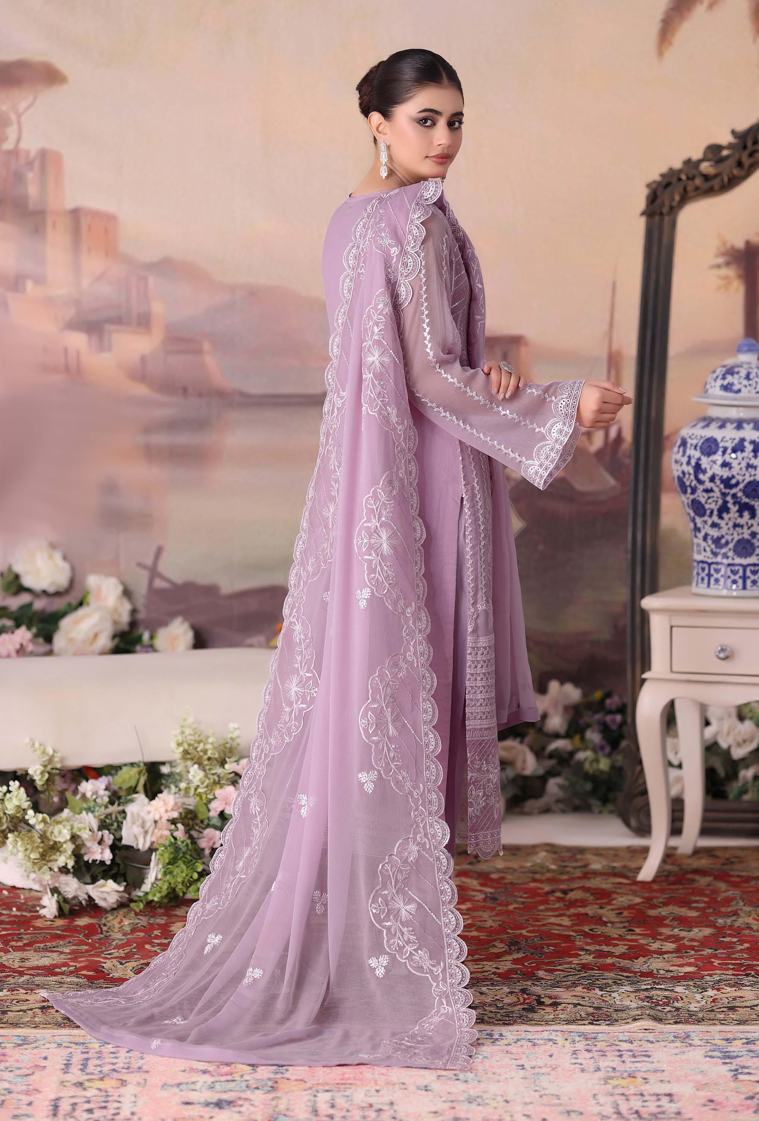 ZRP-7229 Luxury Premium Chiffon Embroidered | Unstitched Pink