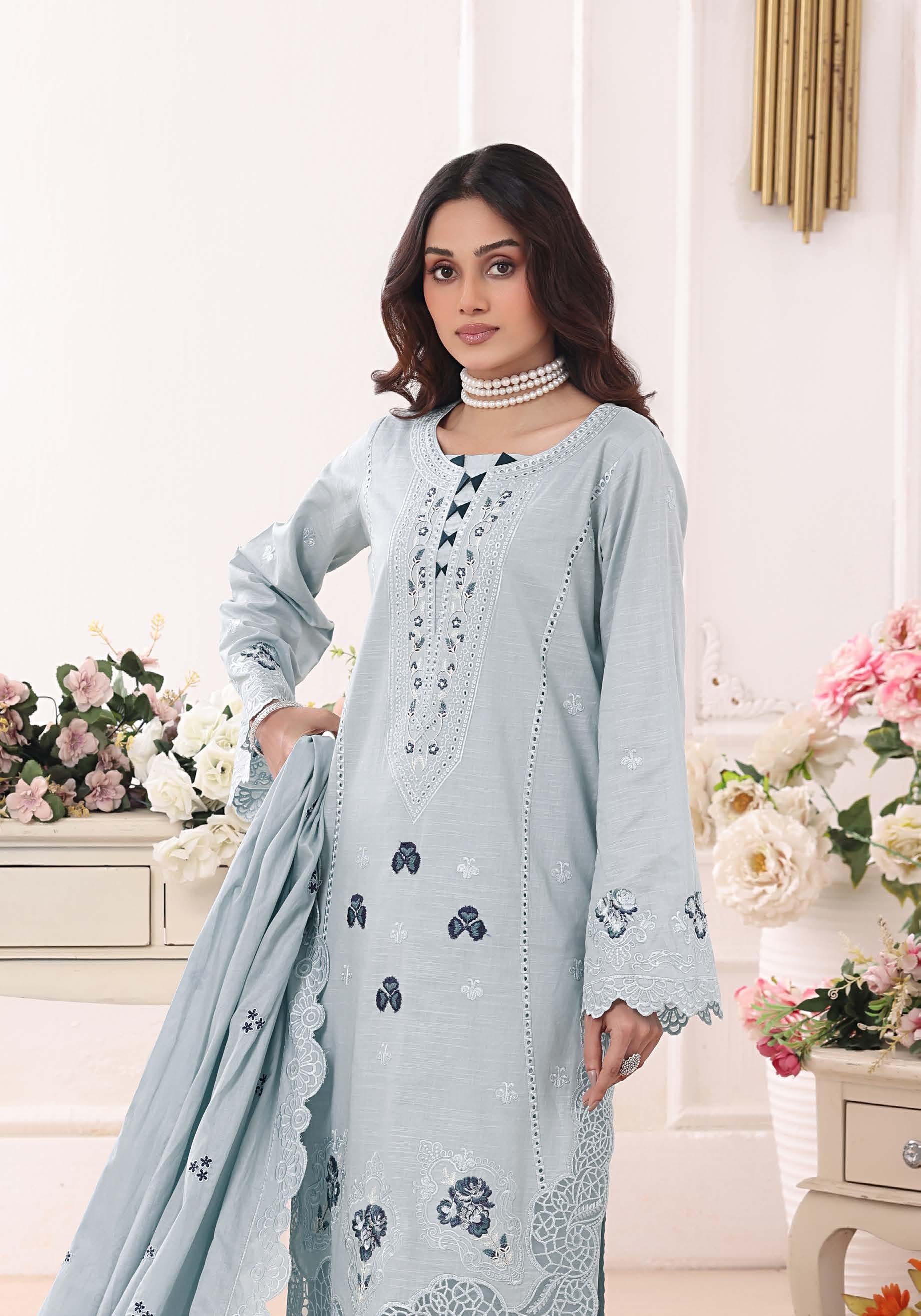 BH-4229 Luxury Embroidered Lawn Suit | 3 Piece Unstitched French Grey