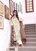 ANZ-2015 Exclusive Chiffon Embroidered | Unstitched Cream