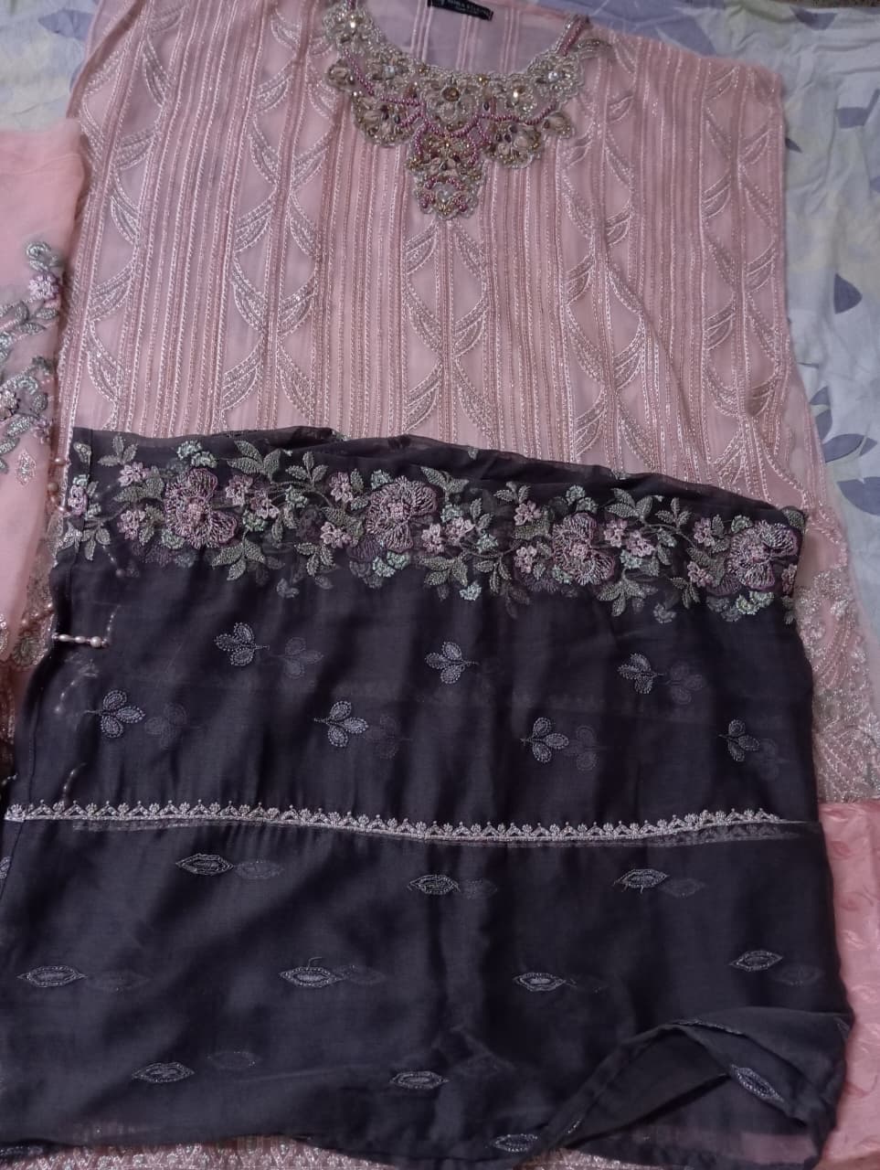 Ayzel Luxury Delux Chiffon Embroidred | Unstitched Peach Pink
