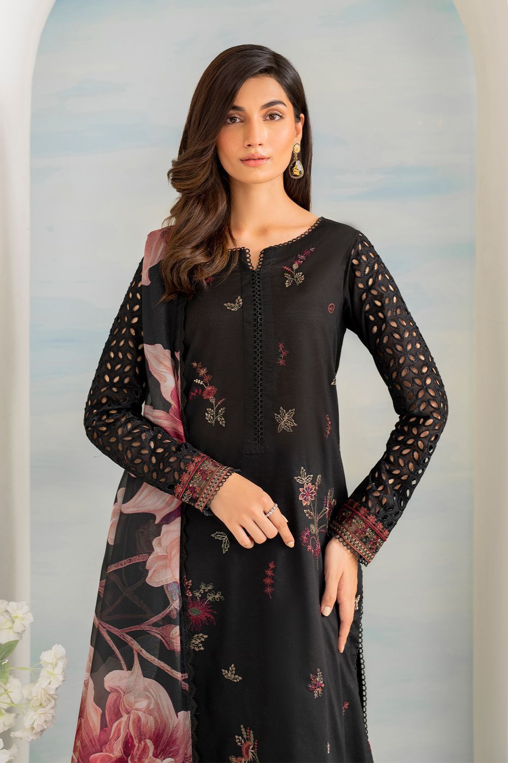 Iznik luxury Embroidered with cutwork borders | Unstitched 3piece WQ-3212