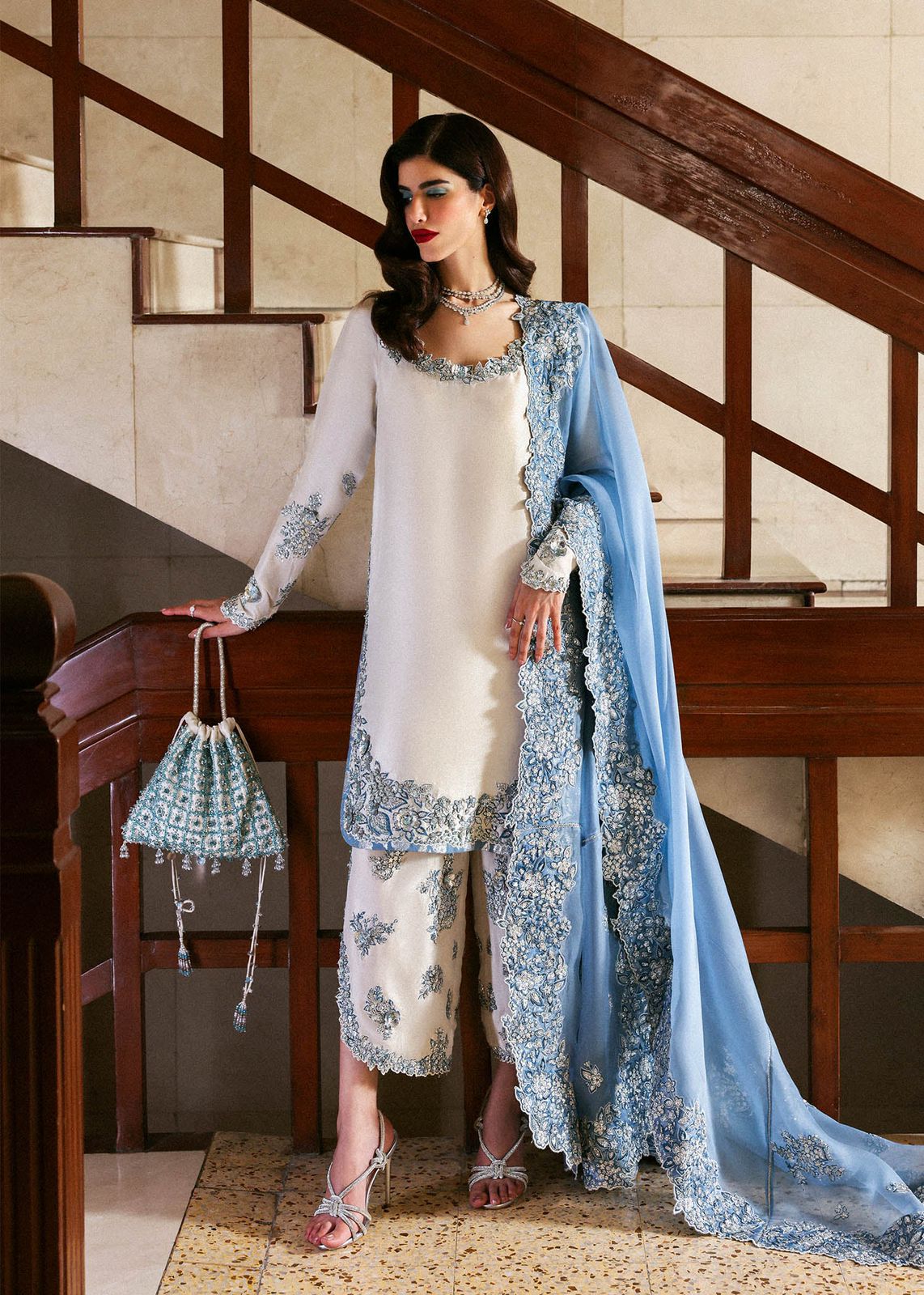 Hussain Rehar raw silk Embroidered | 3 Piece Unstitched D-2501