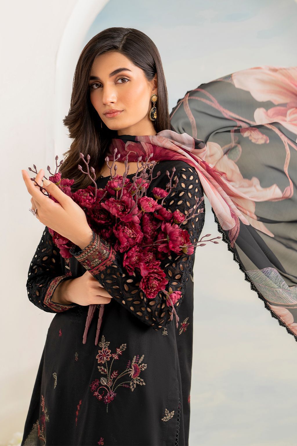Iznik luxury Embroidered with cutwork borders | Unstitched 3piece WQ-3212
