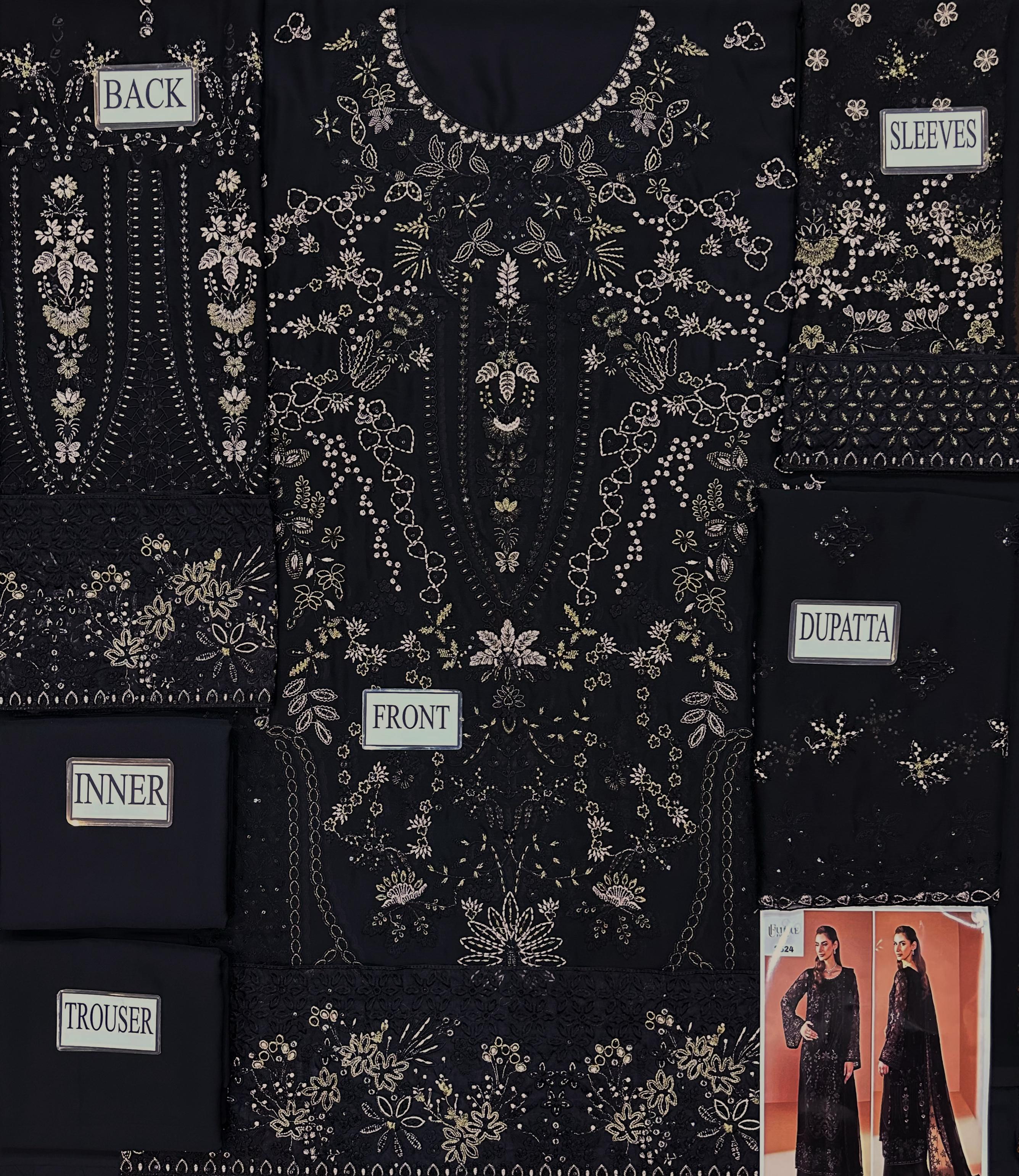 Maria.B Luxury Chiffon Embroidered | 3 Piece Unstitched D-2524 with complementary 5ml fragrance