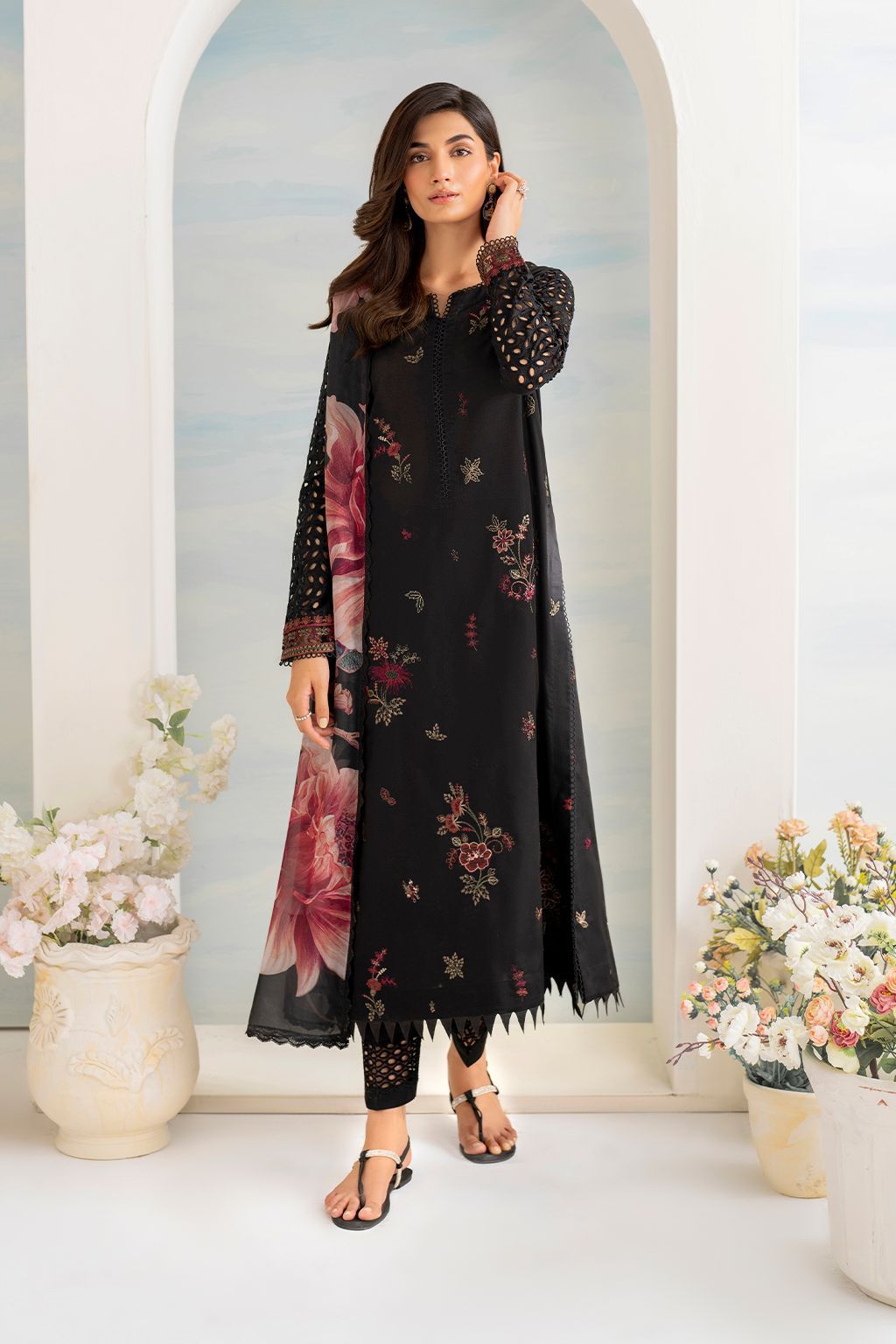 Iznik luxury Embroidered with cutwork borders | Unstitched 3piece WQ-3212