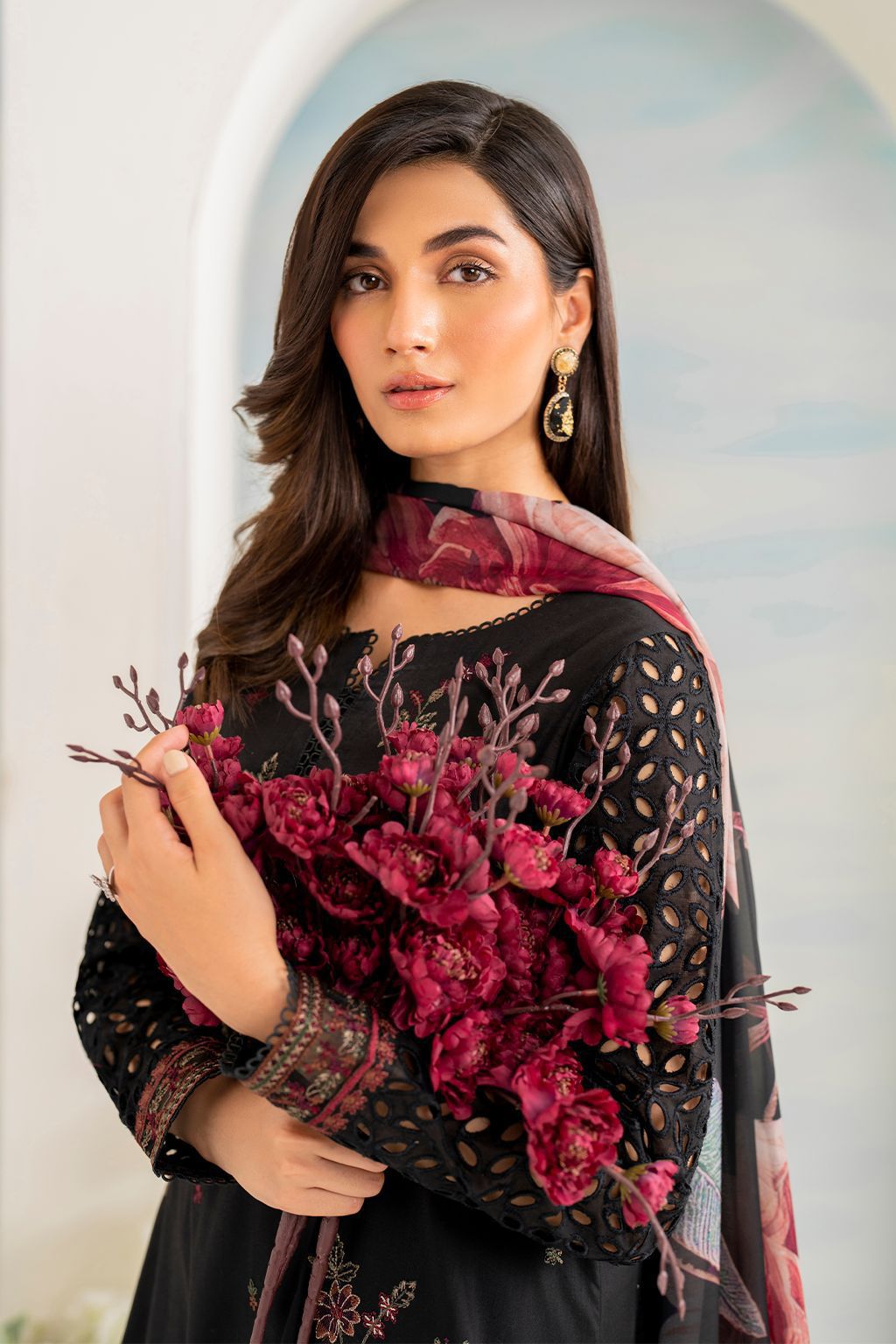 Iznik luxury Embroidered with cutwork borders | Unstitched 3piece WQ-3212