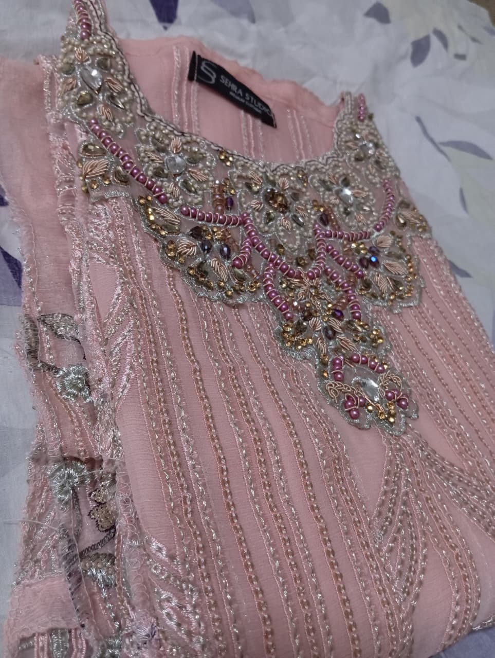Ayzel Luxury Delux Chiffon Embroidred | Unstitched Peach Pink