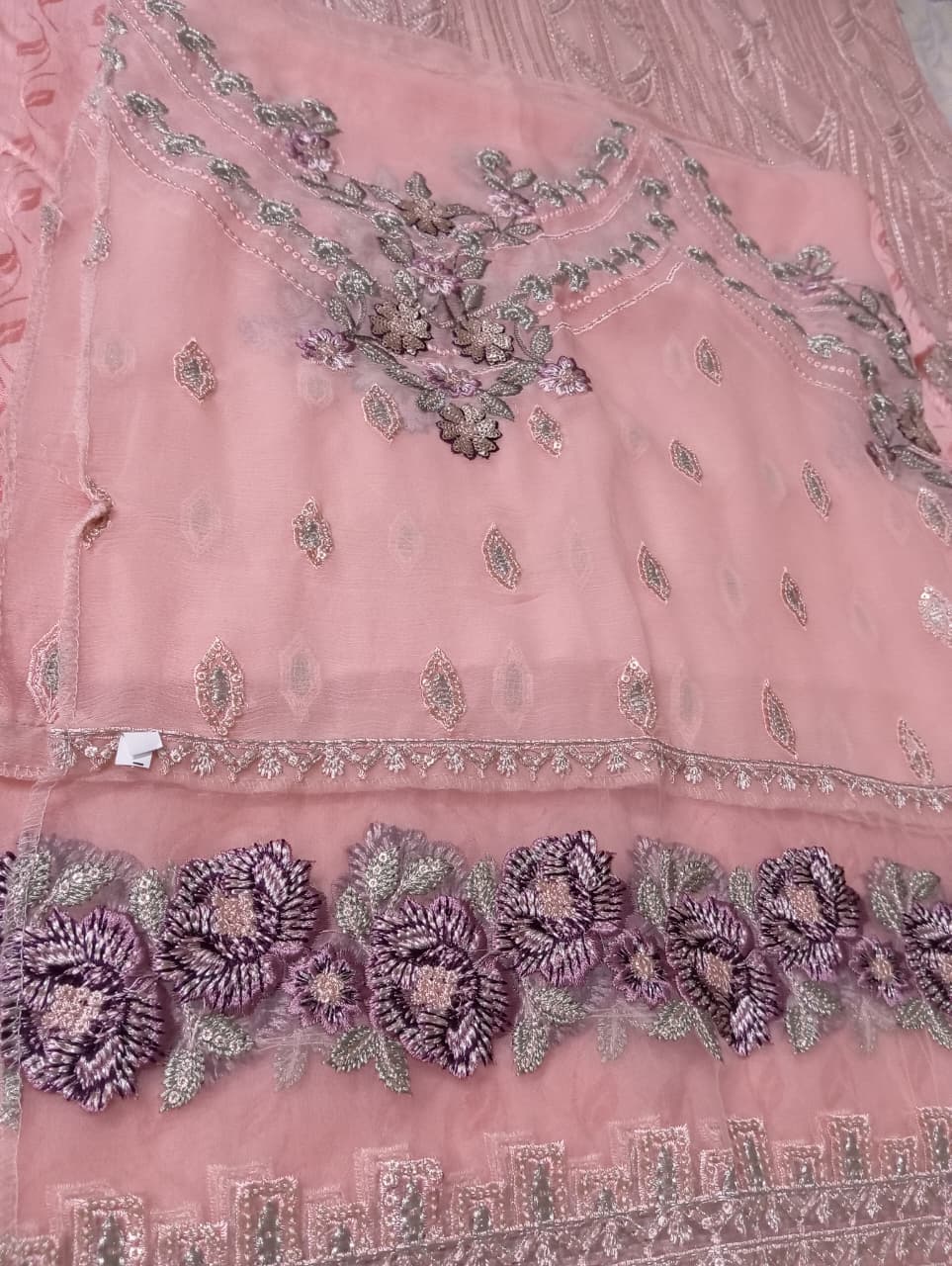 Ayzel Luxury Delux Chiffon Embroidred | Unstitched Peach Pink