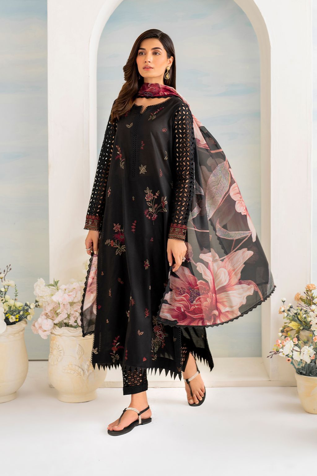 Iznik luxury Embroidered with cutwork borders | Unstitched 3piece WQ-3212