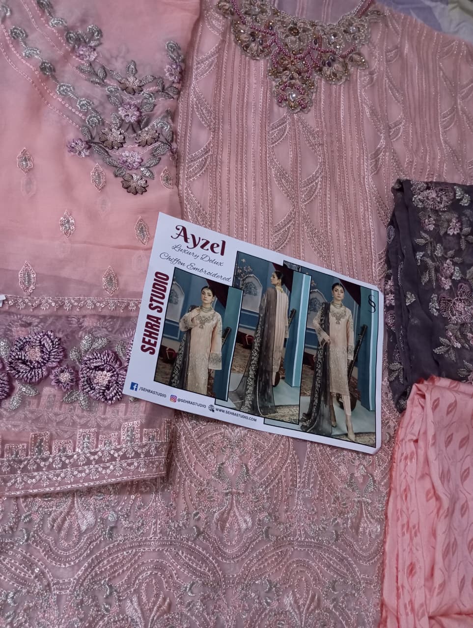 Ayzel Luxury Delux Chiffon Embroidred | Unstitched Peach Pink