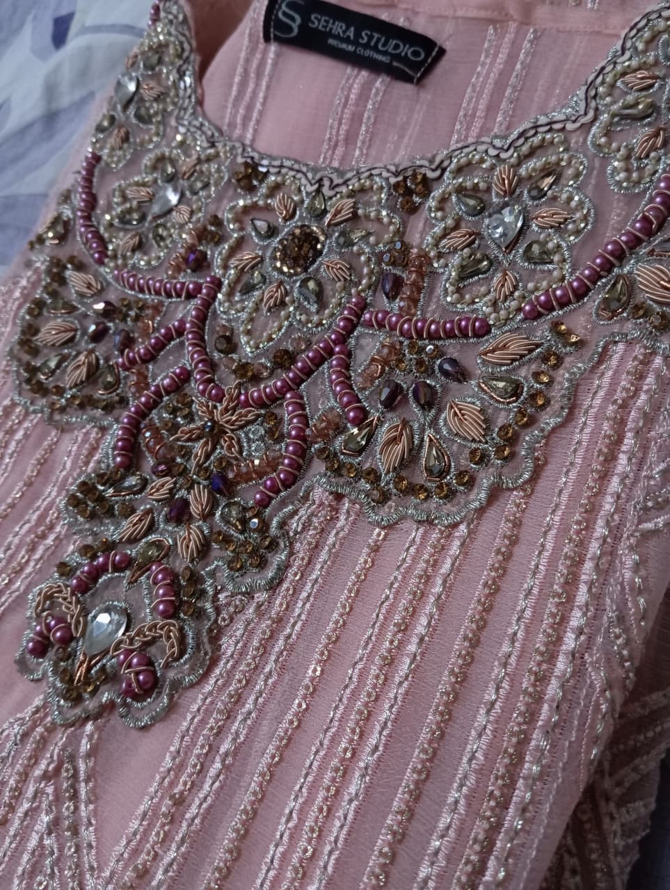 Ayzel Luxury Delux Chiffon Embroidred | Unstitched Peach Pink