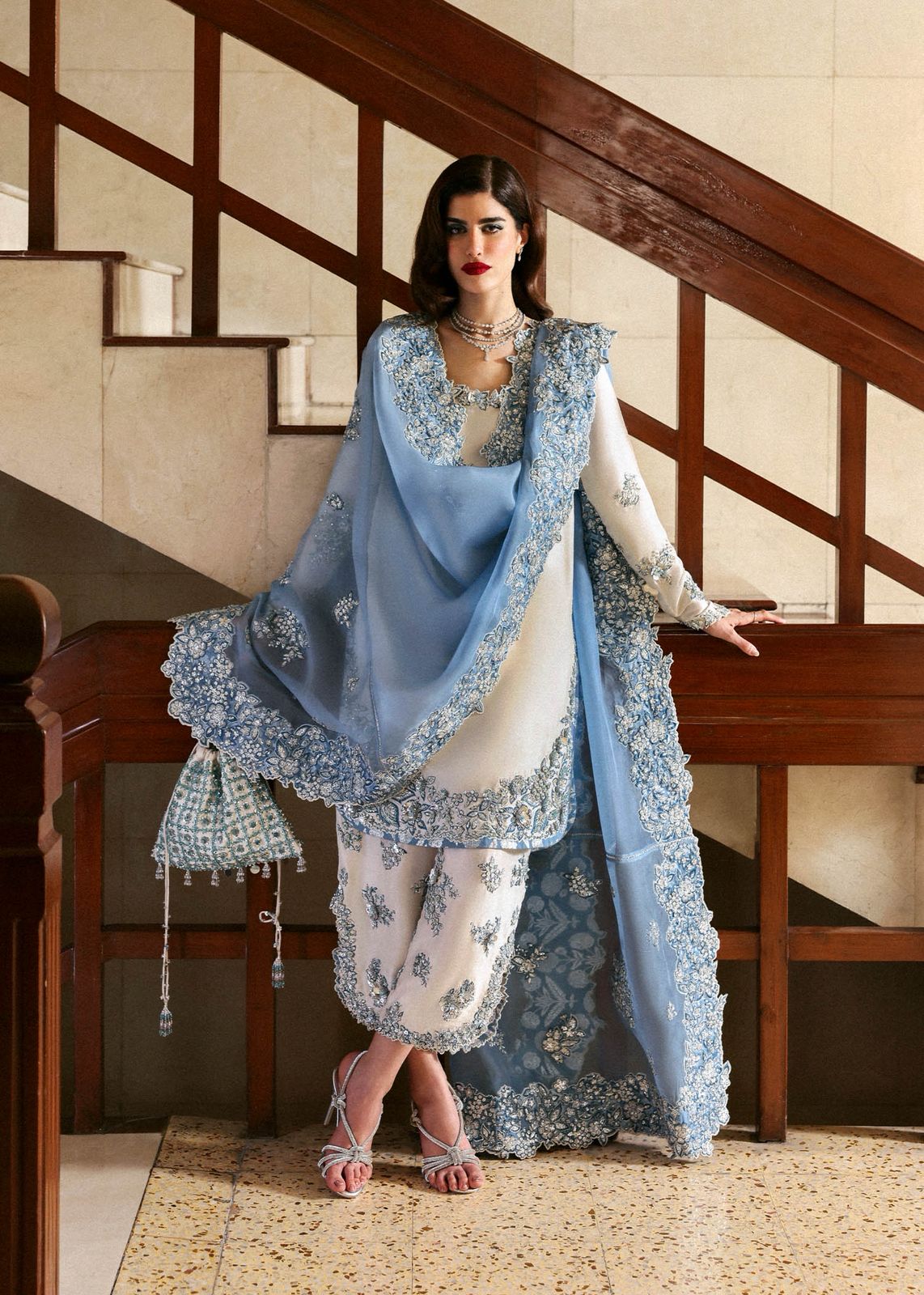 Hussain Rehar raw silk Embroidered | 3 Piece Unstitched D-2501