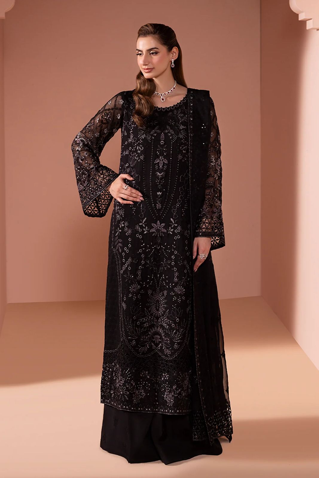 Maria.B Luxury Chiffon Embroidered | 3 Piece Unstitched D-2524 with complementary 5ml fragrance