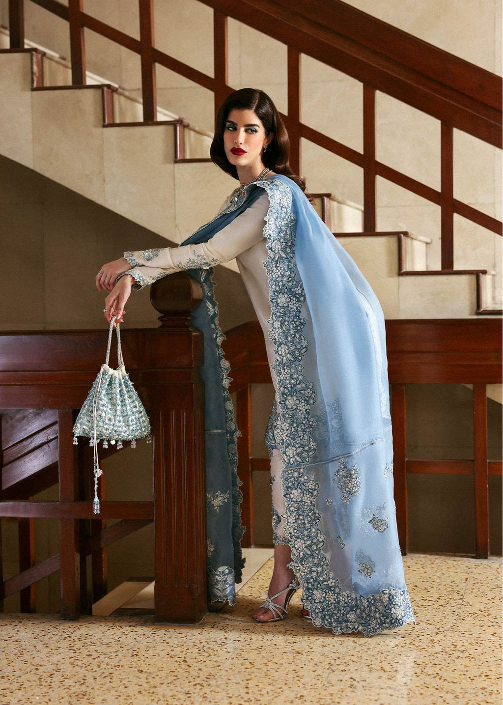 Hussain Rehar raw silk Embroidered | 3 Piece Unstitched D-2501