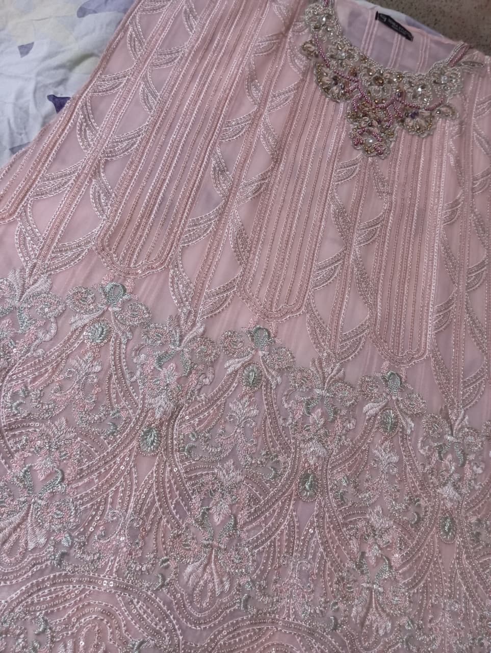 Ayzel Luxury Delux Chiffon Embroidred | Unstitched Peach Pink